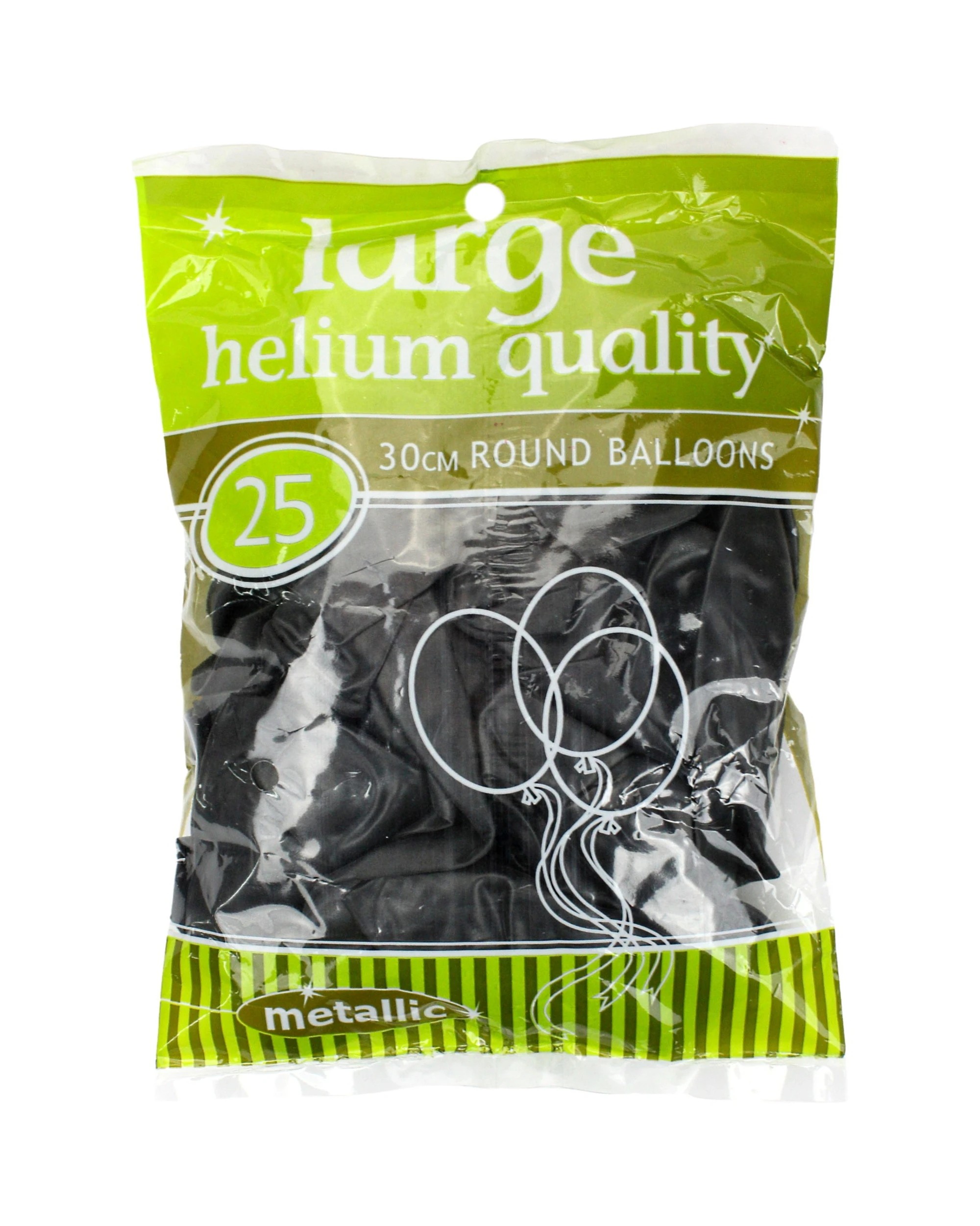 2 Unique Black Metallic Latex Balloons 30cm Round Pack of 25 - Black, 2 of 2