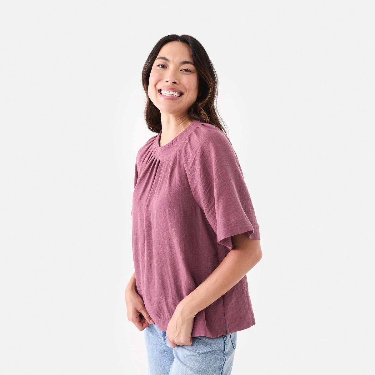 2 Short Sleeve Pleated Tuck Top Berry, 2 of 6