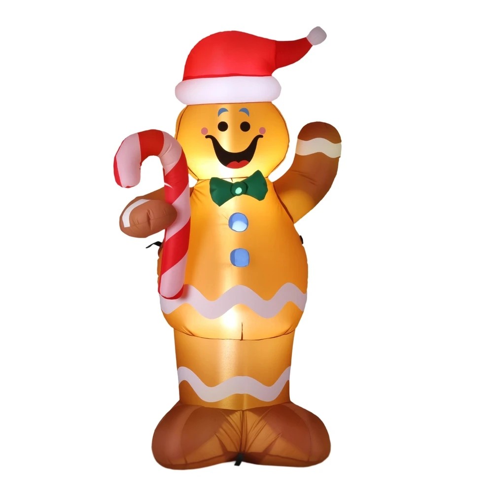 1 Jingle Jollys Christmas Inflatable Gingerbread Man 1.5M Height LED Decorations Illuminated - Multi, 1 of 7
