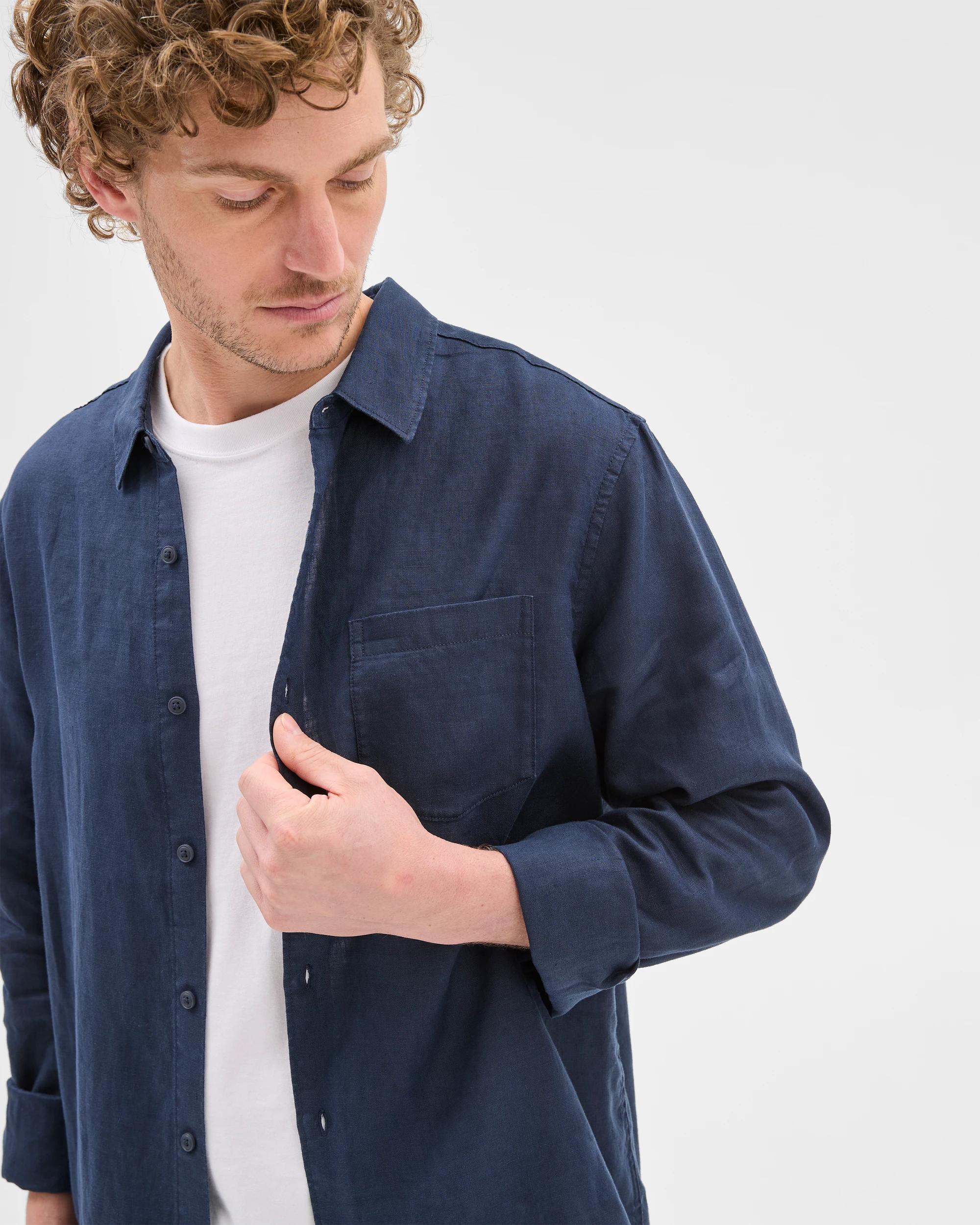 3 Target European Linen Long Sleeve Shirt NAVY, 3 of 8