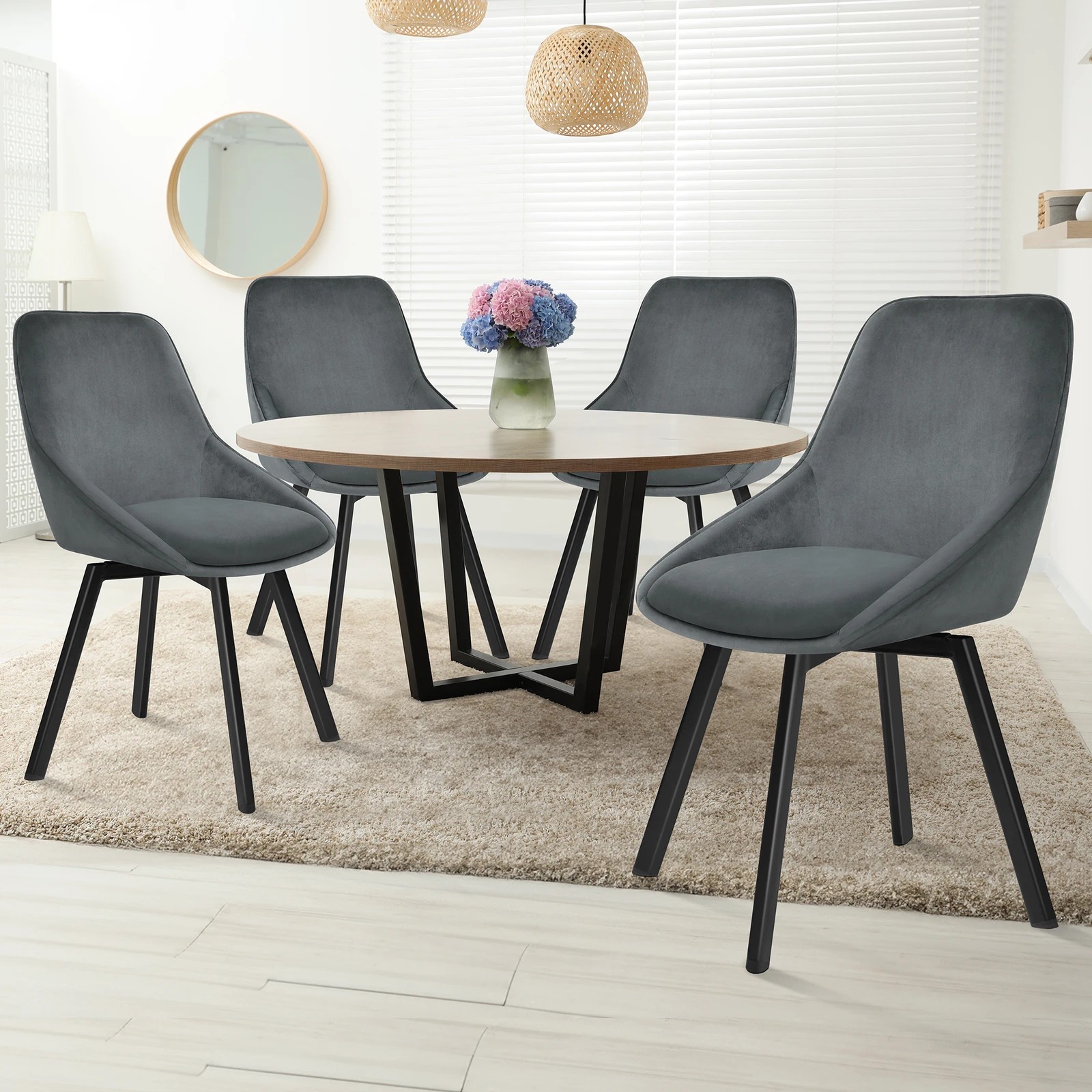 2 Alfordson 4x Dining Chairs Accent Kitchen Swivel Lounge Padded Seat Velvet - Grey, 2 of 8