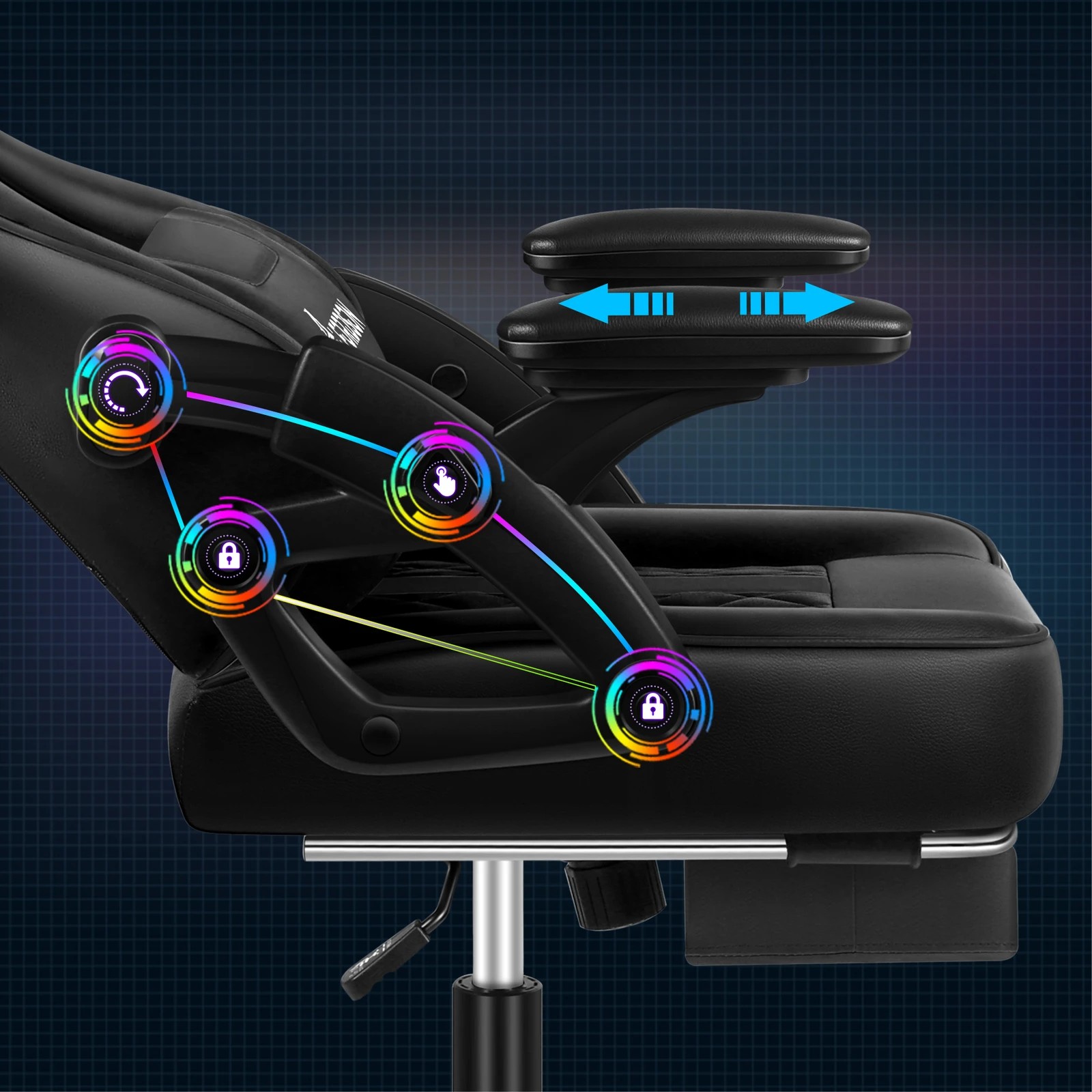 2 Alfordson Gaming Office Chair Massage Computer Footrest Seat Leather - All Black, 2 of 10