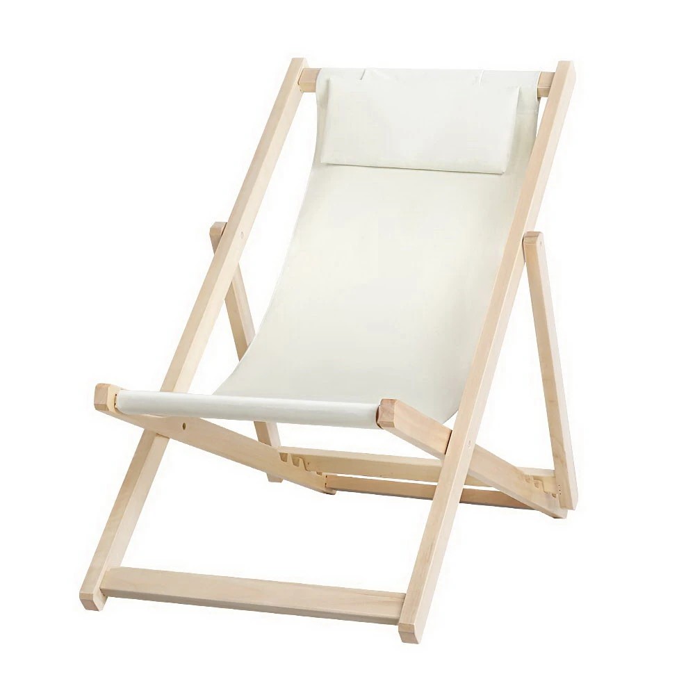1 Gardeon Outdoor Deck Chair Wooden Sun Lounge Folding Beach Patio Furniture - Beige, 1 of 8