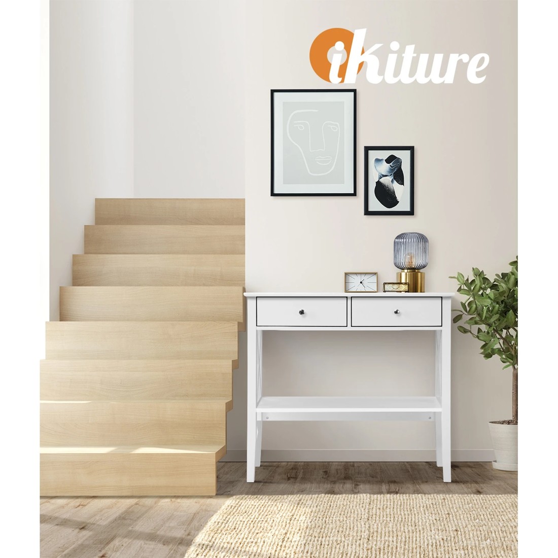5 Oikiture Console Table Hall Side Entry 2 Drawers Hallway Display Shelf Desk
 - White, 5 of 10