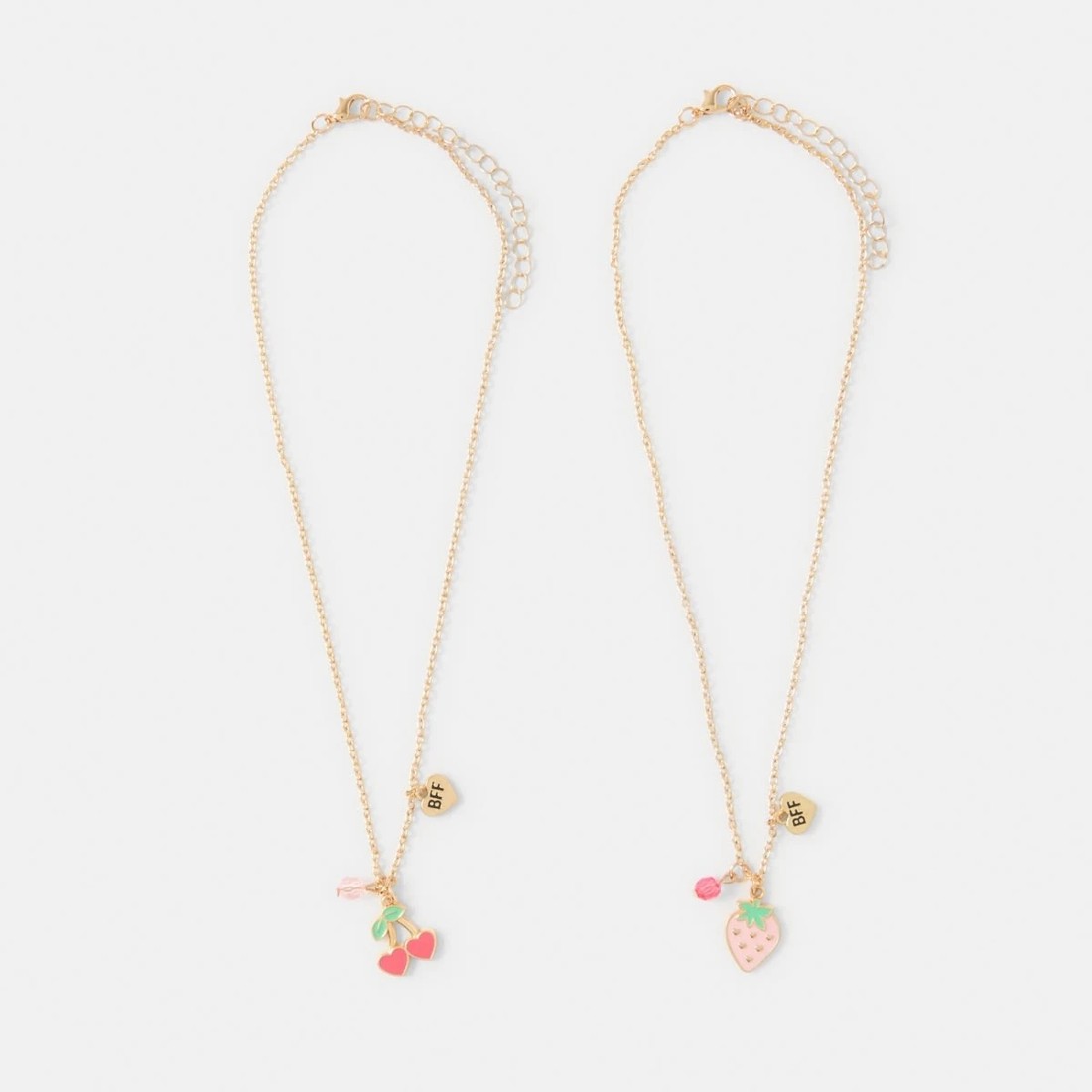 1 2 Pack BFF Strawberry Necklace - Pink, Green and Gold Tone, 1 of 3