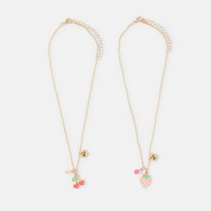 2 Pack BFF Strawberry Necklace - Pink, Green and Gold Tone