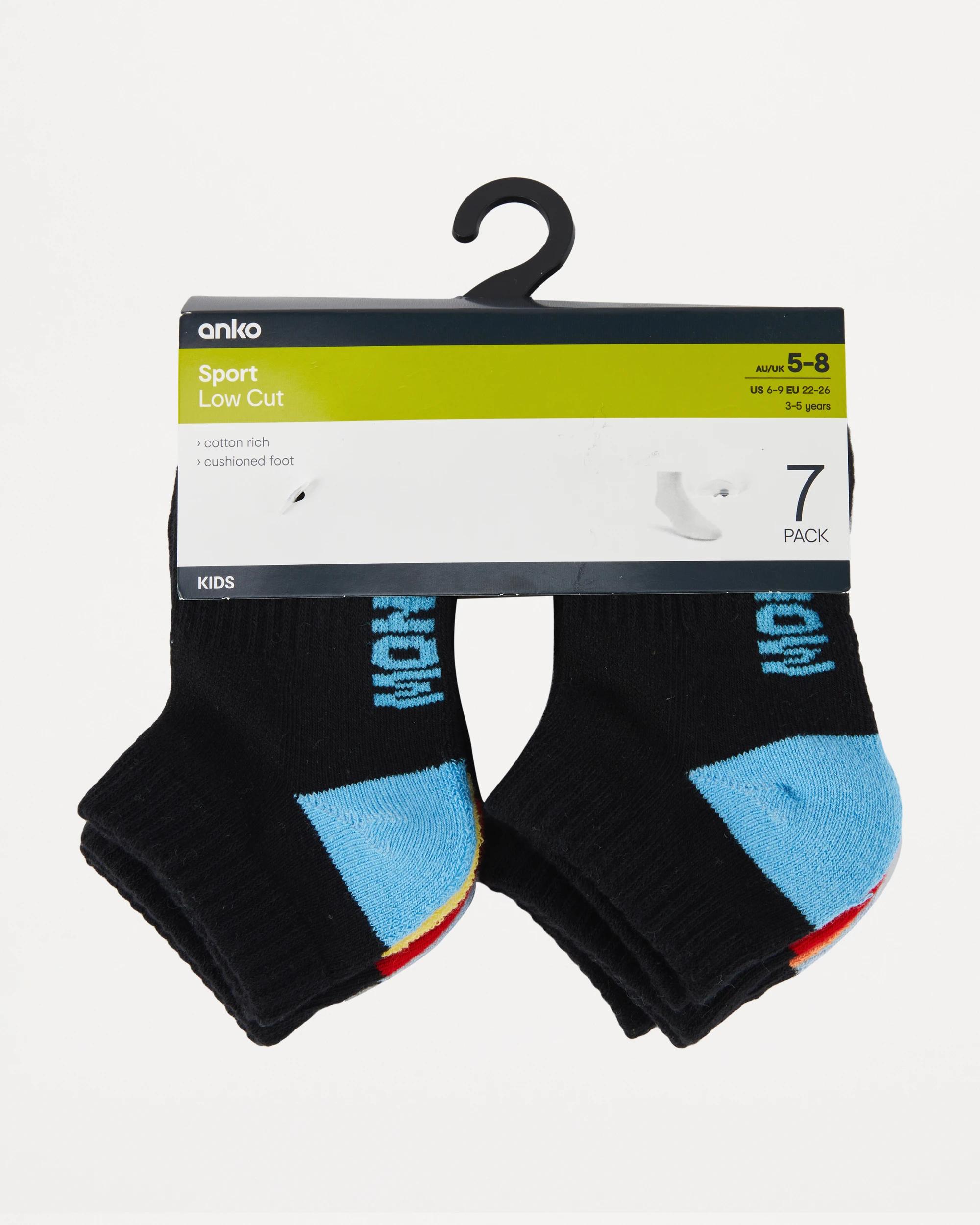 3 7 Pack Active Kids Days of the Week Low Cut Socks Blck Strp, 3 of 3