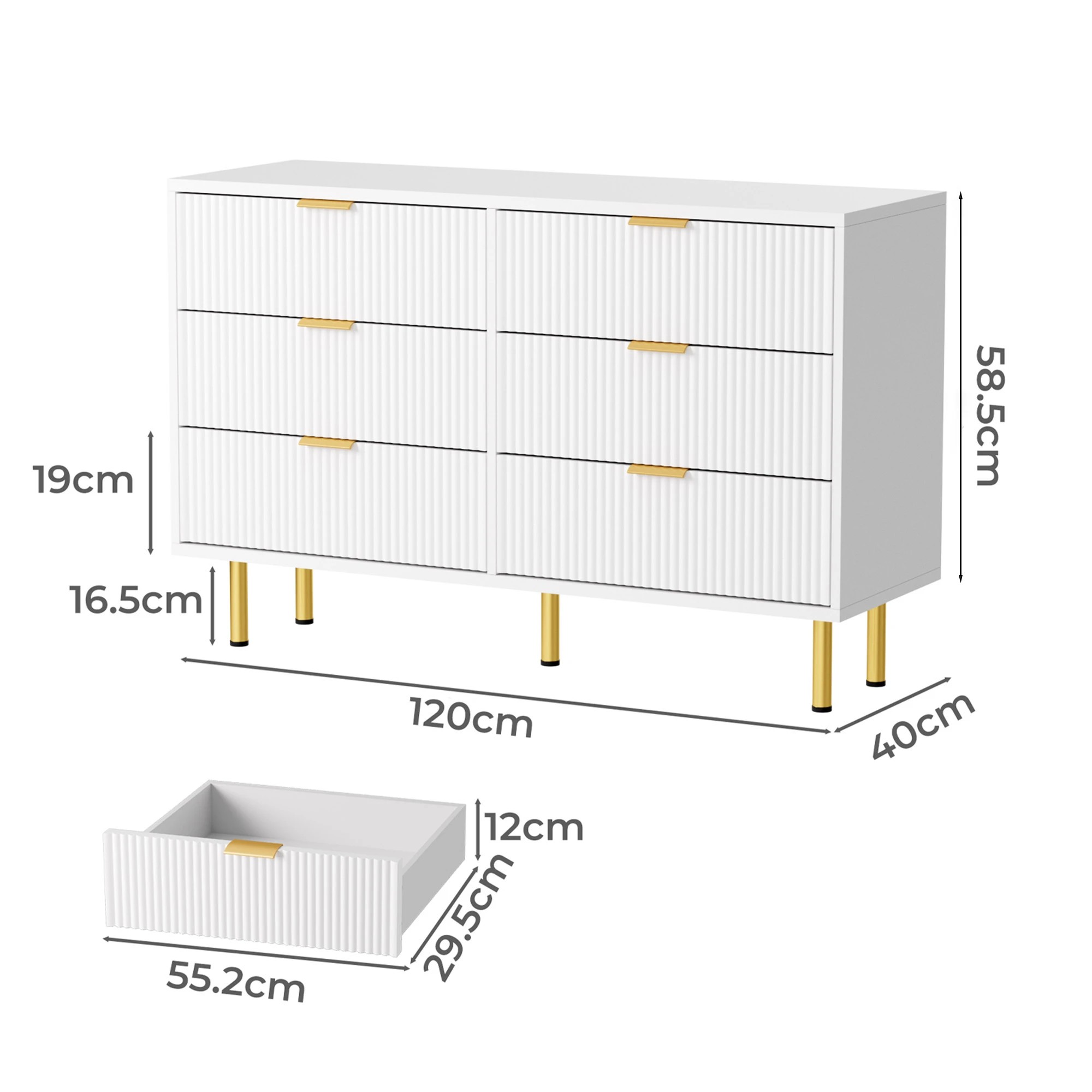 3 Levede Chest of 6 Drawers Storage Cabinet Hallway Tower Dresser Tallboy White, 3 of 10
