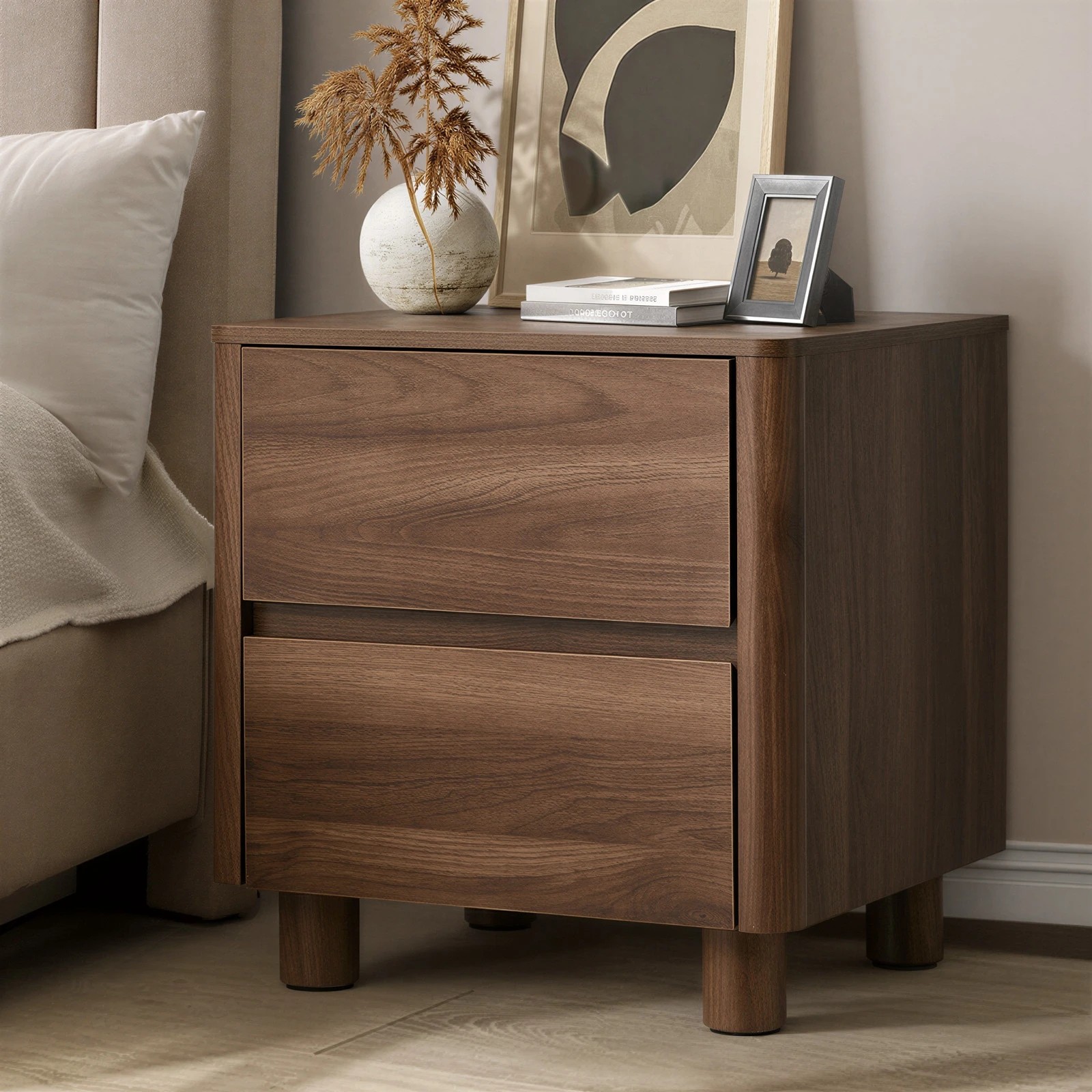 3 Oikiture Bedside Table 2 Drawers Storage Cabinet Nightstand Side Table - Brown, 3 of 9