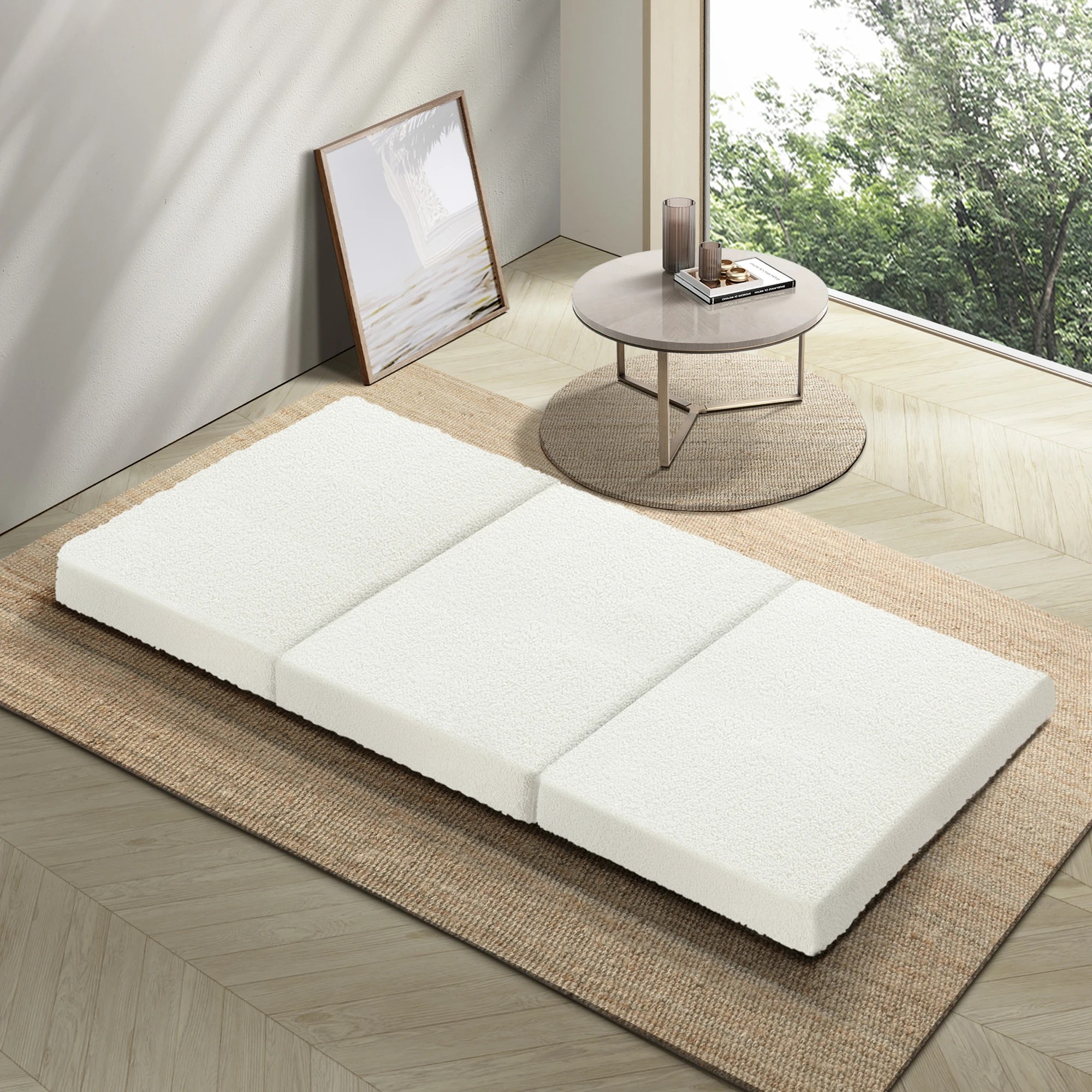 1 Bedra Bedding Folding Foam Mattress Sherpa Fleece Portable 3-fold Foldable Bed Double - White, 1 of 6