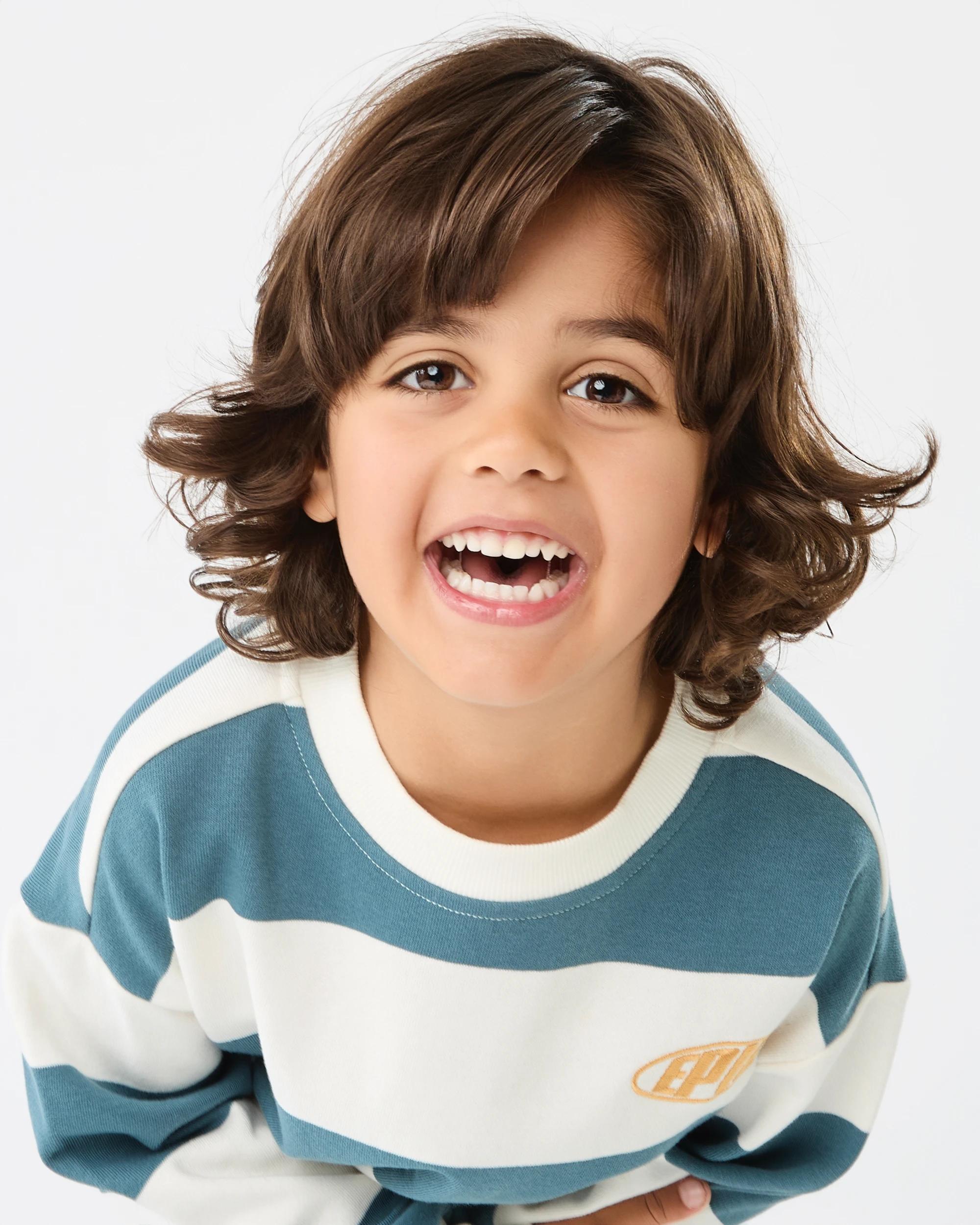 3 Oversized Stripe Crew Neck Sweatshirt Grn Stripe, 3 of 6