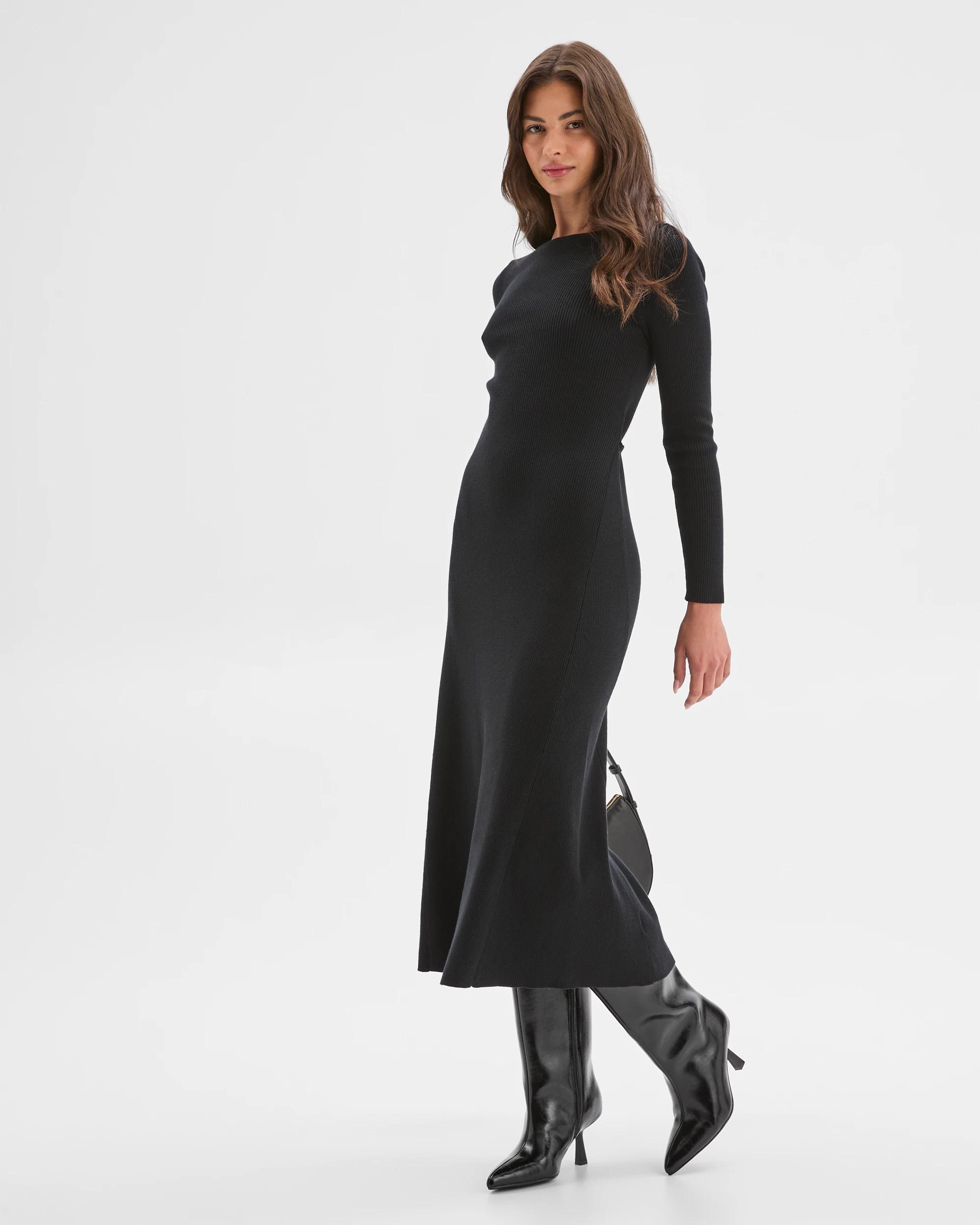 1 Target Petites Petites Long Sleeve Knit Midi Dress BLACK, 1 of 9