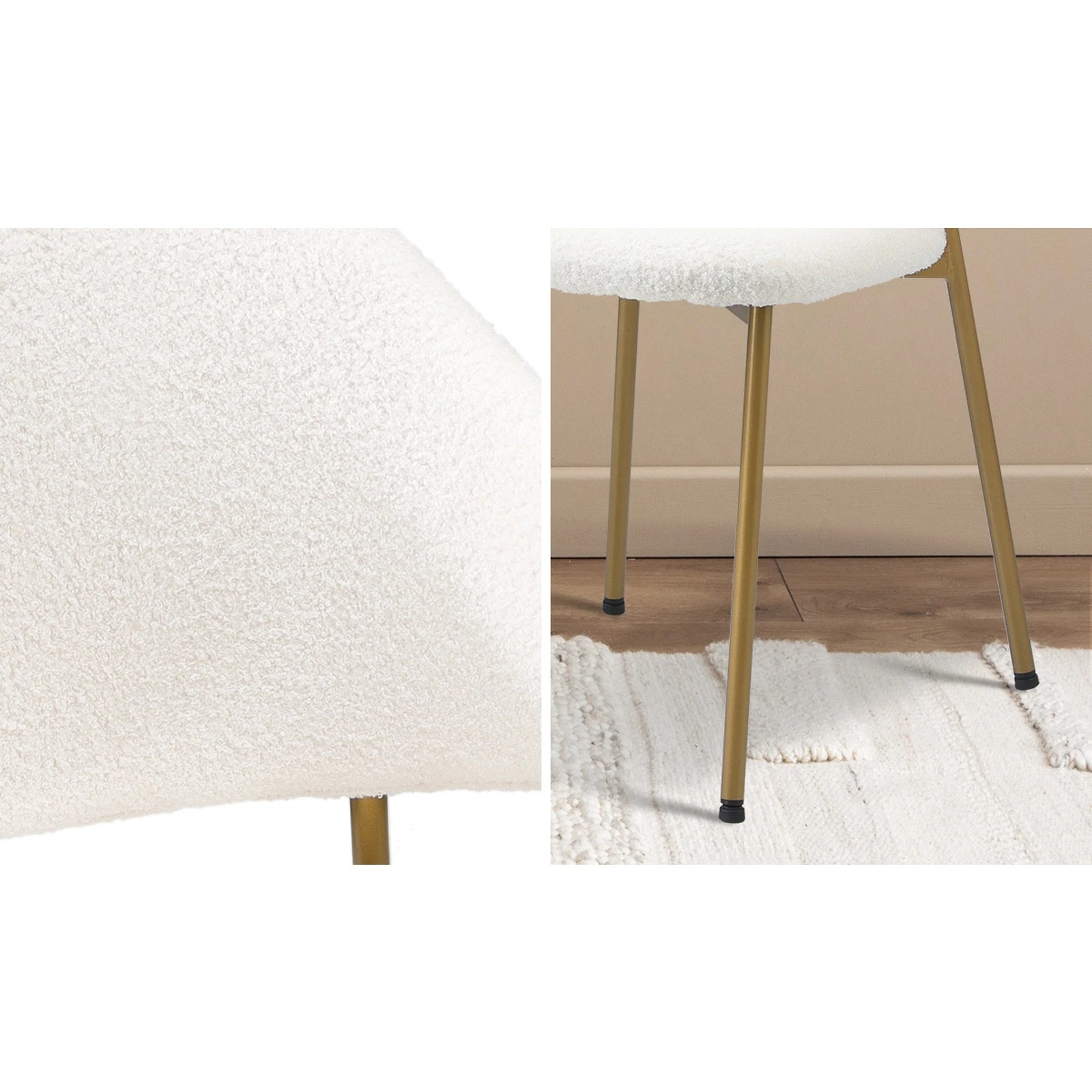 5 Oikiture 60cm Round Dining Table With 2x Sherpa Dining Chairs Gold Metal Leg
 - White, 5 of 10