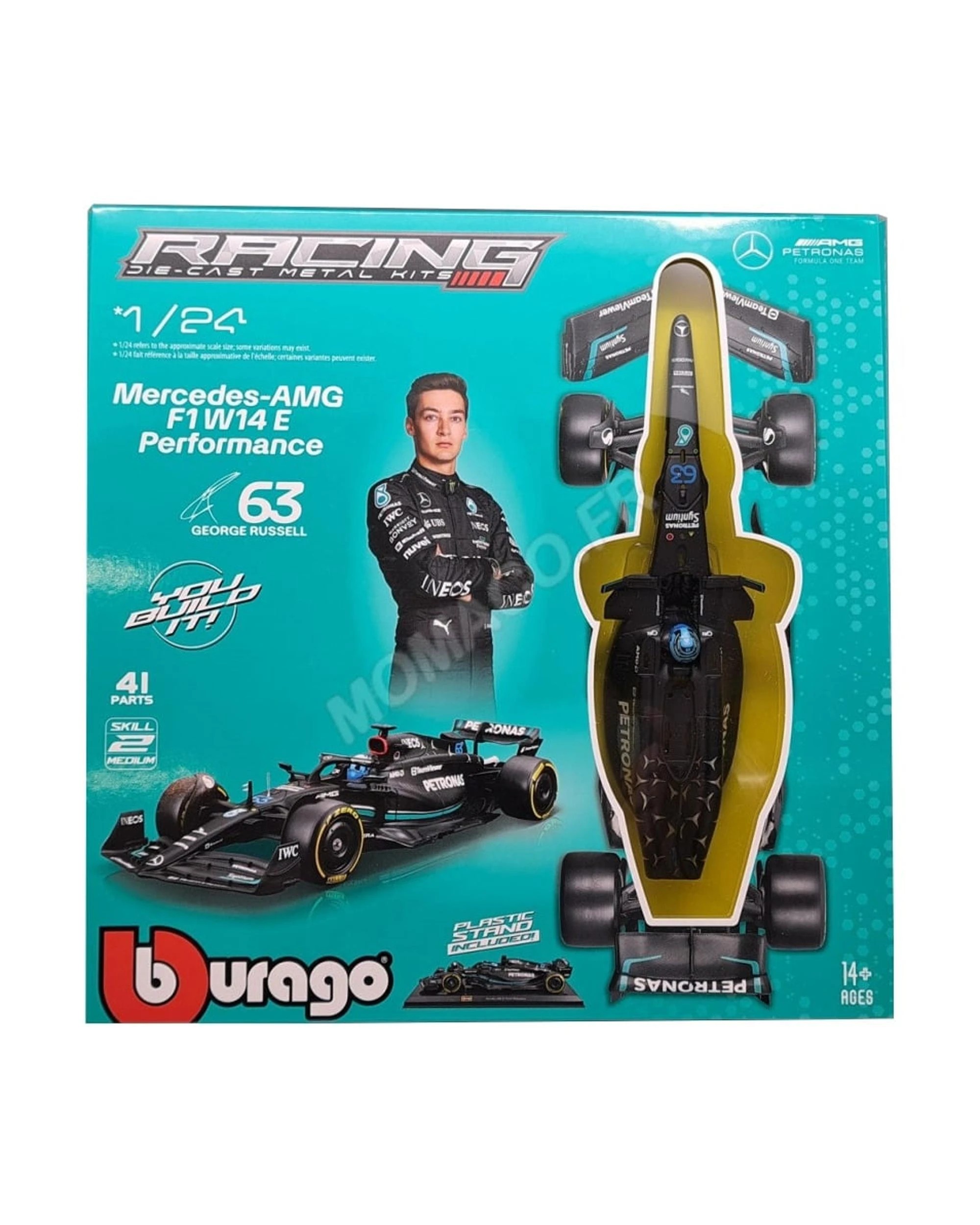 3 Bburago Formula Racing Model Kit 2023 F-1 Mercedes AMG W14 #63 George Russell with Helmet 1:24 Scale Diecast Vehicle, 3 of 3