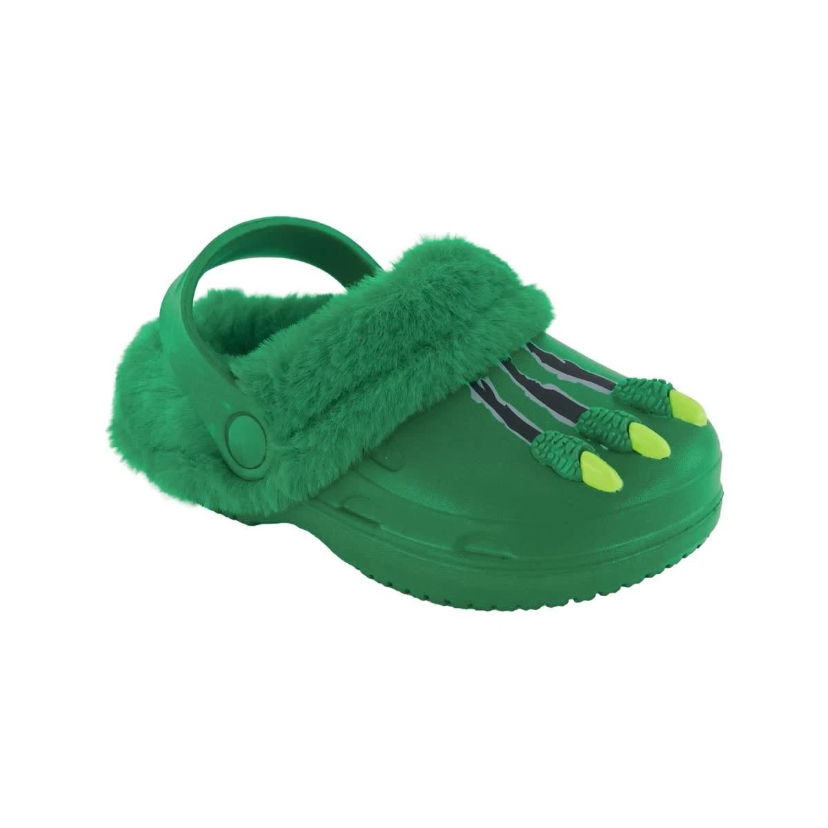 1 Junior Faux Fur Lined Clogs Dino Green, 1 of 4