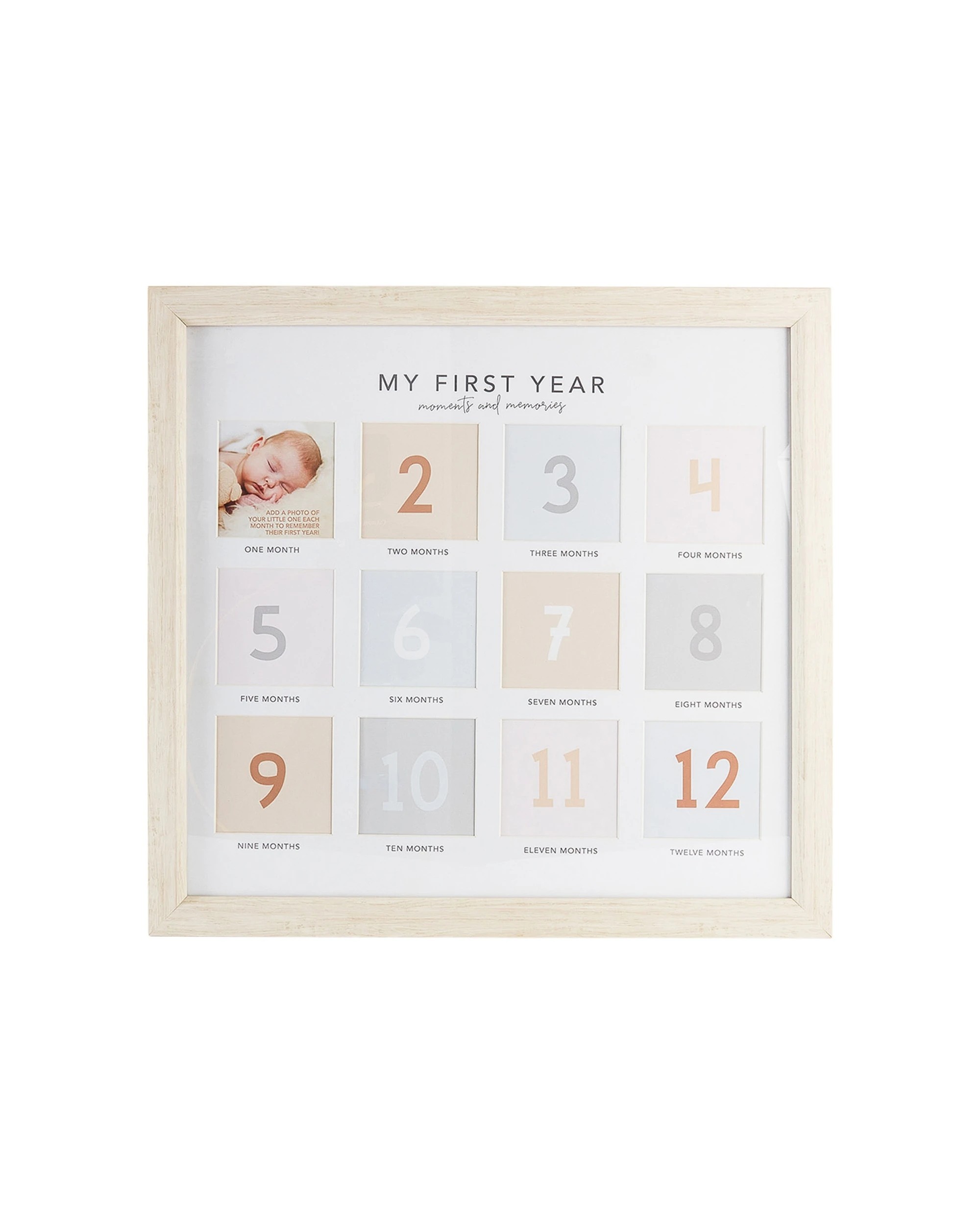 1 Splosh Baby First Year 12-slot Picture Photo Frame 43.5cm Wall Hanging Square
 - Natural, 1 of 3