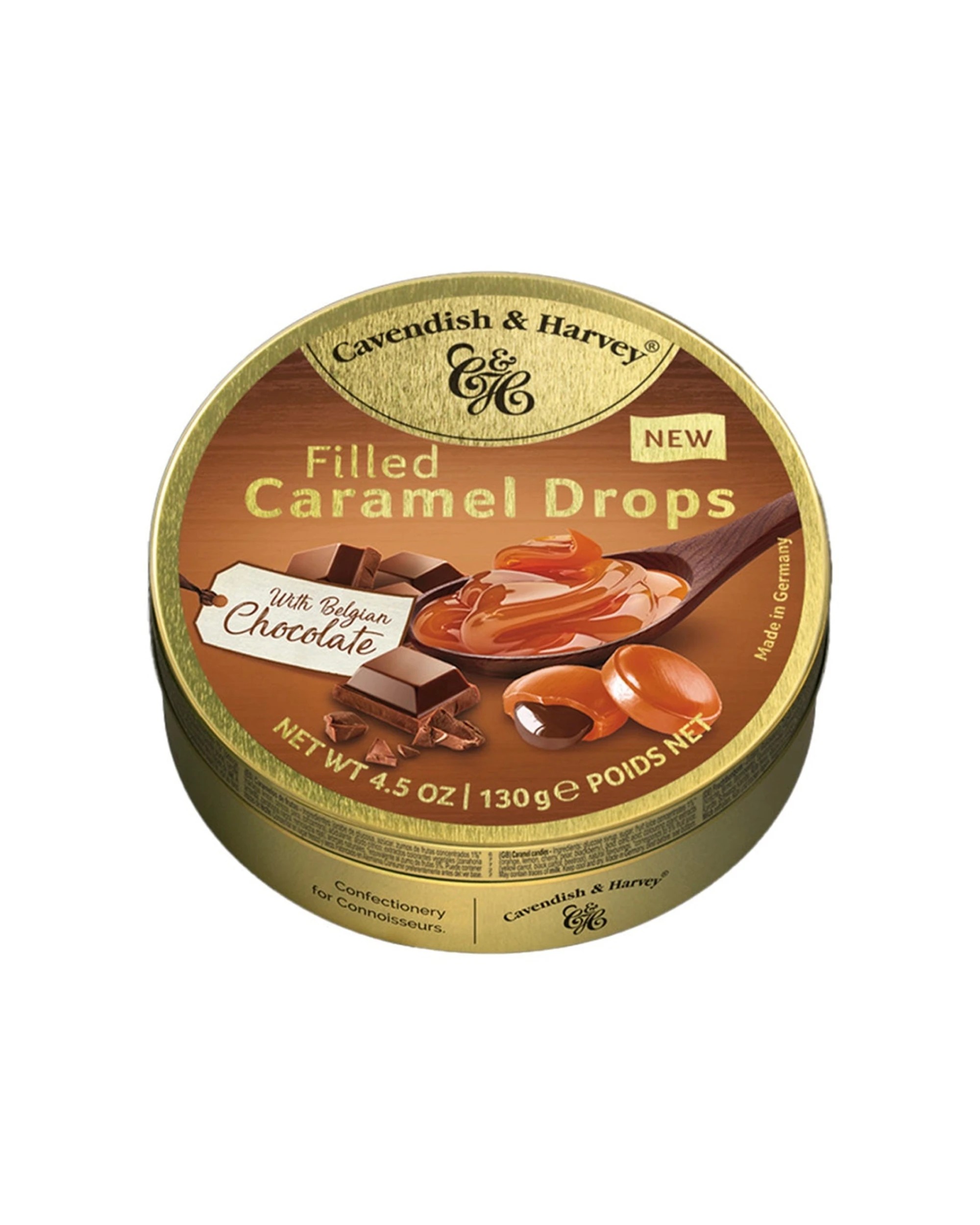 1 Cavendish & Harvey Tin Caramel Drops Filled with Belgian Chocolate 130g, 1 of 1
