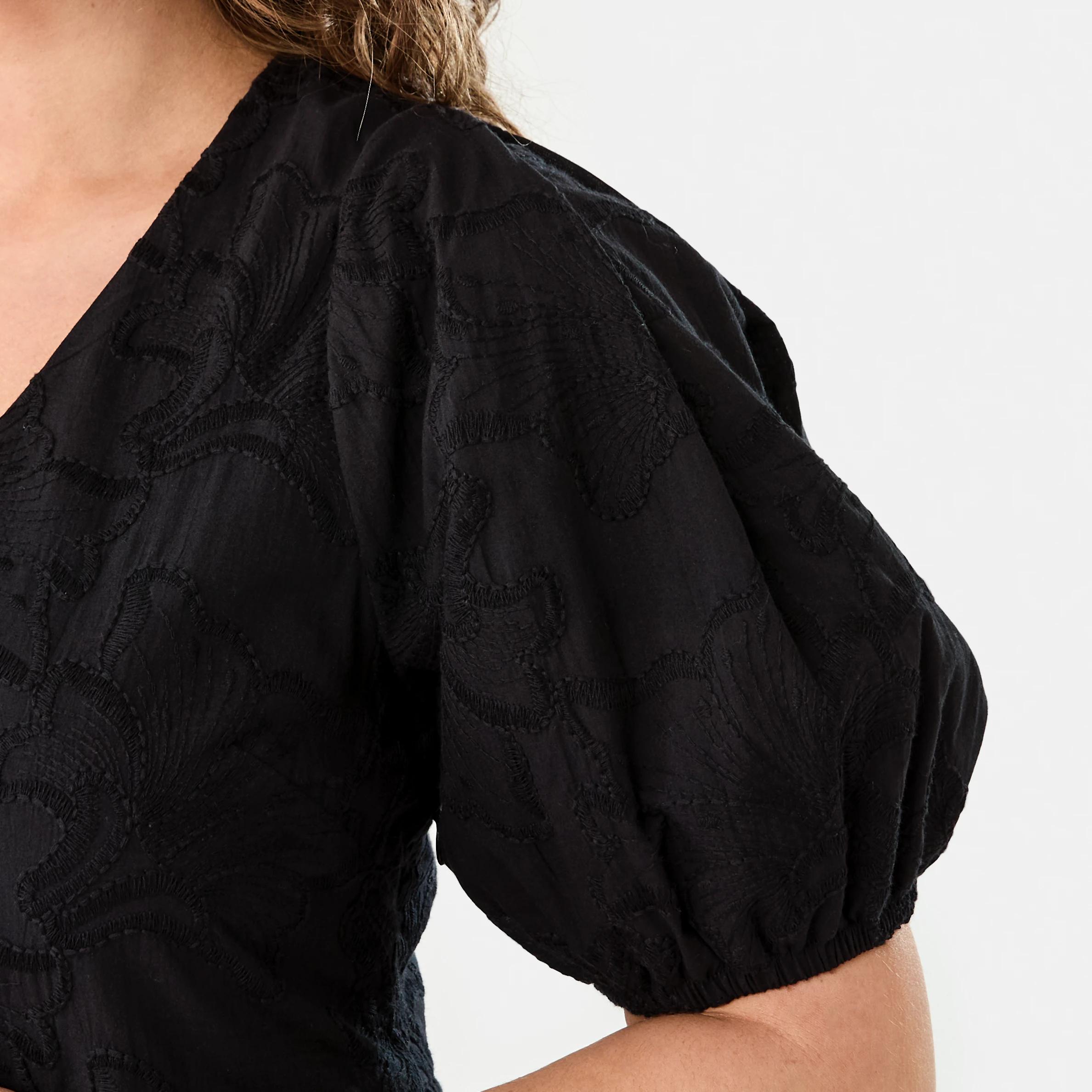 7 Short Sleeve Broderie Puff Sleeve Mini Dress Black, 7 of 10