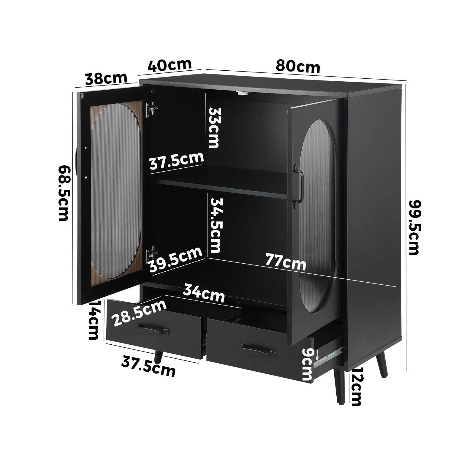 9 Oikiture Sideboard Buffet Fluted Door
 - Black, 9 of 10