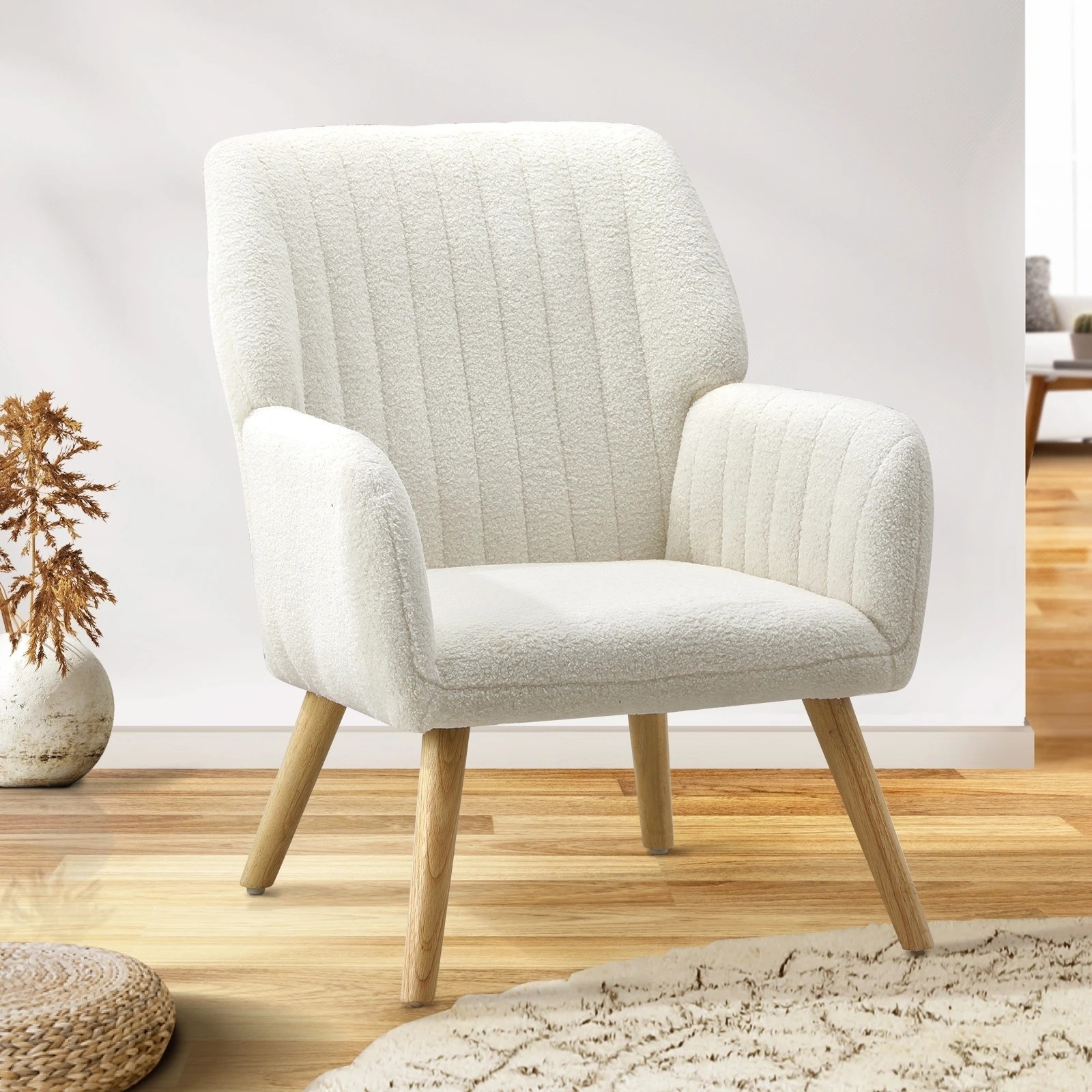 2 Oikiture Armchair Lounge Sofa Chair Sherpa Accent Chairs Armchairs Couches
 - White, 2 of 10