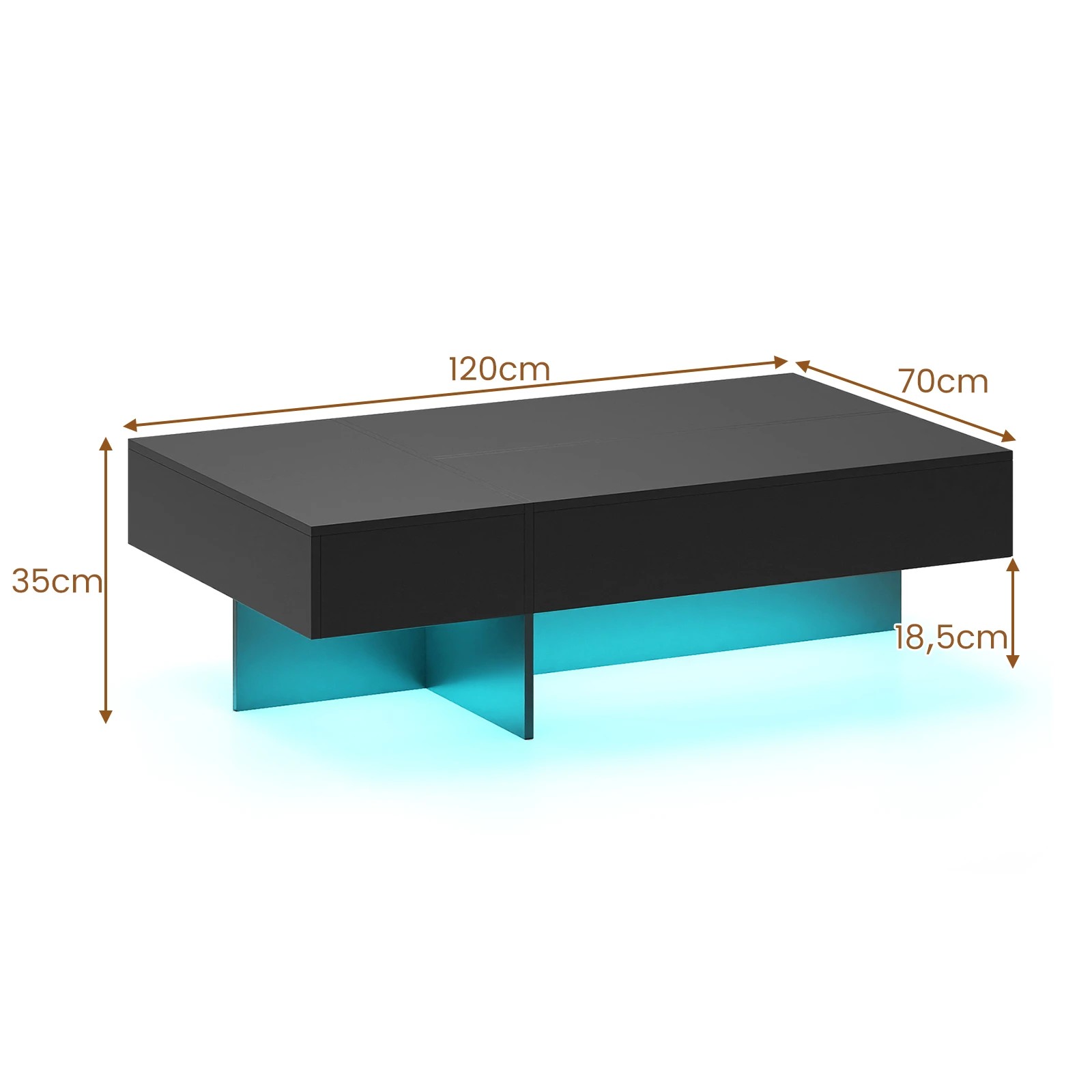2 Costway Modern Coffee Table w/LED High-Gloss Accent Center Table Faux Marble - Black, 2 of 6