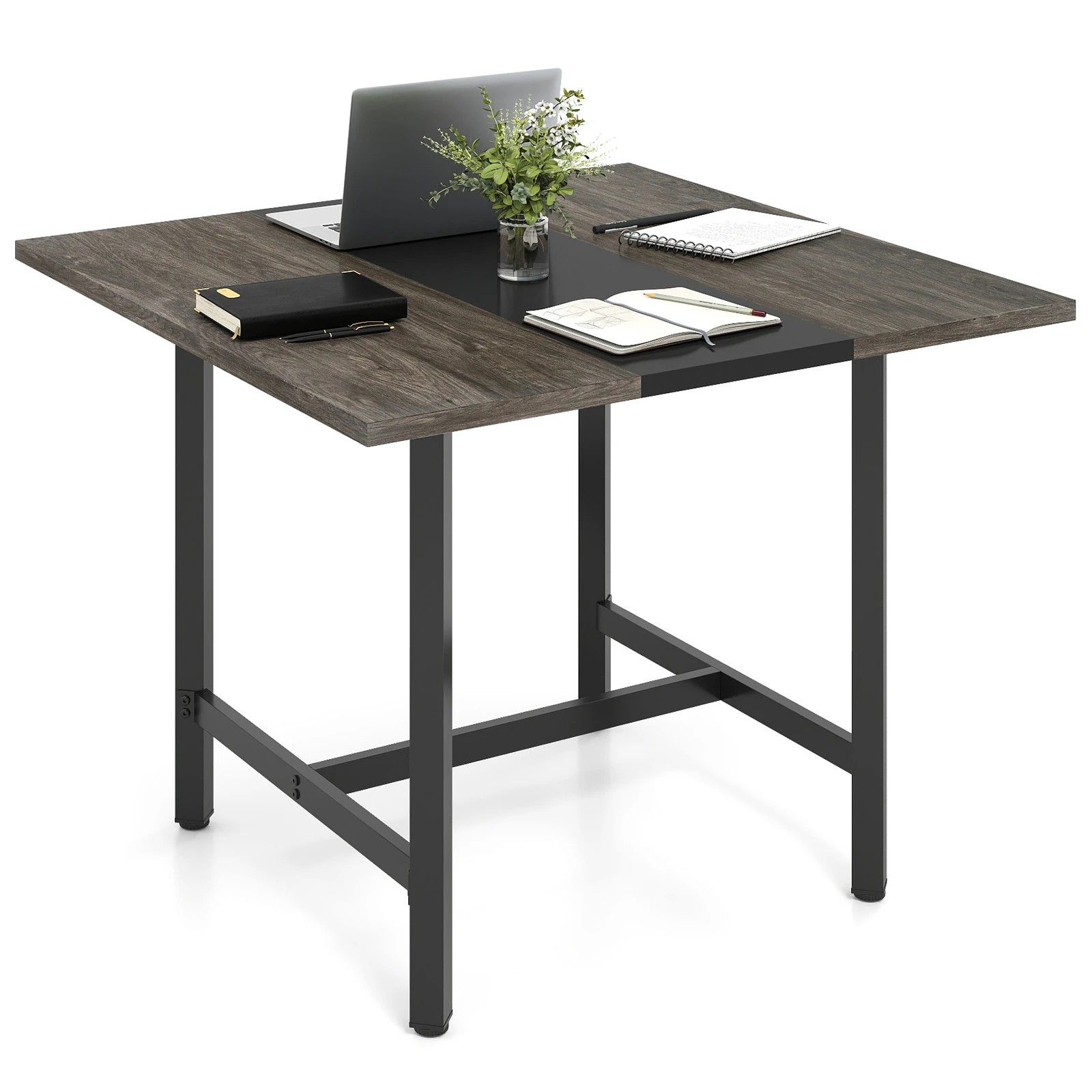 7 Costway 100cm Square Conference Table Meeting Room Seminar Table - Grey, 7 of 7