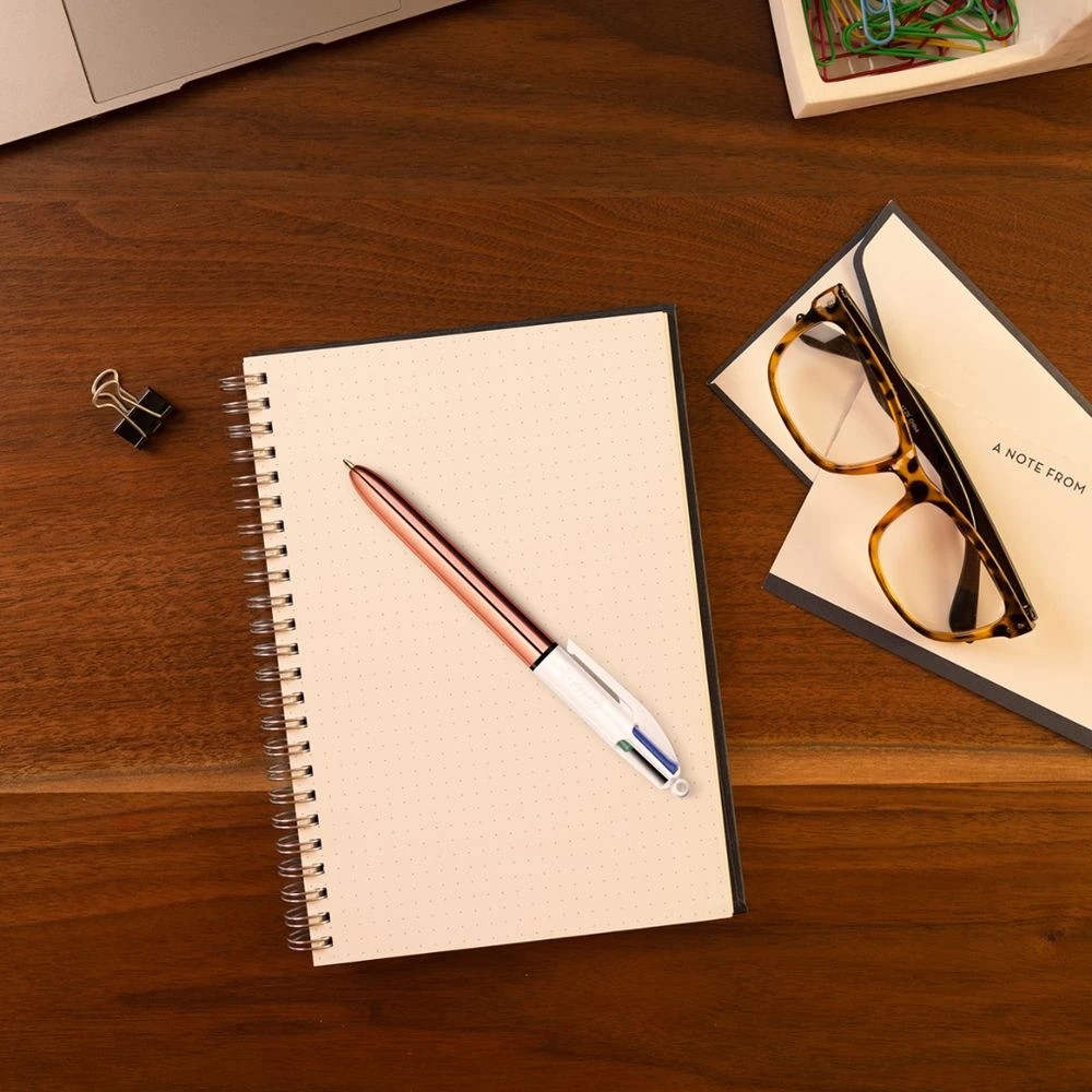 3 Bic 4 Colours Shine Ballpoint Pen Rose Gold, 3 of 3