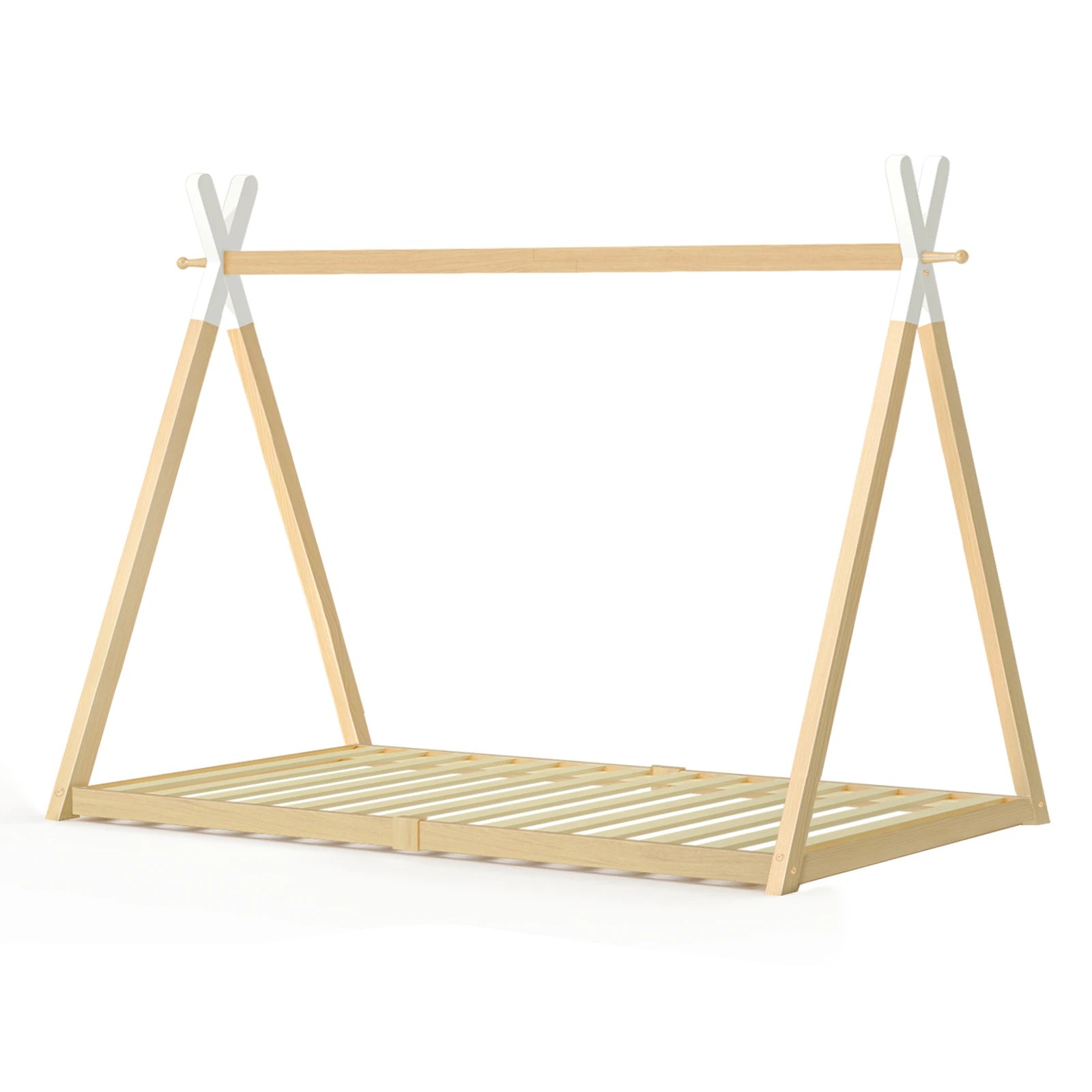 1 Alfordson Bed Frame Wooden Single Timber Teepee House Base Platform Taran - Natural, 1 of 10