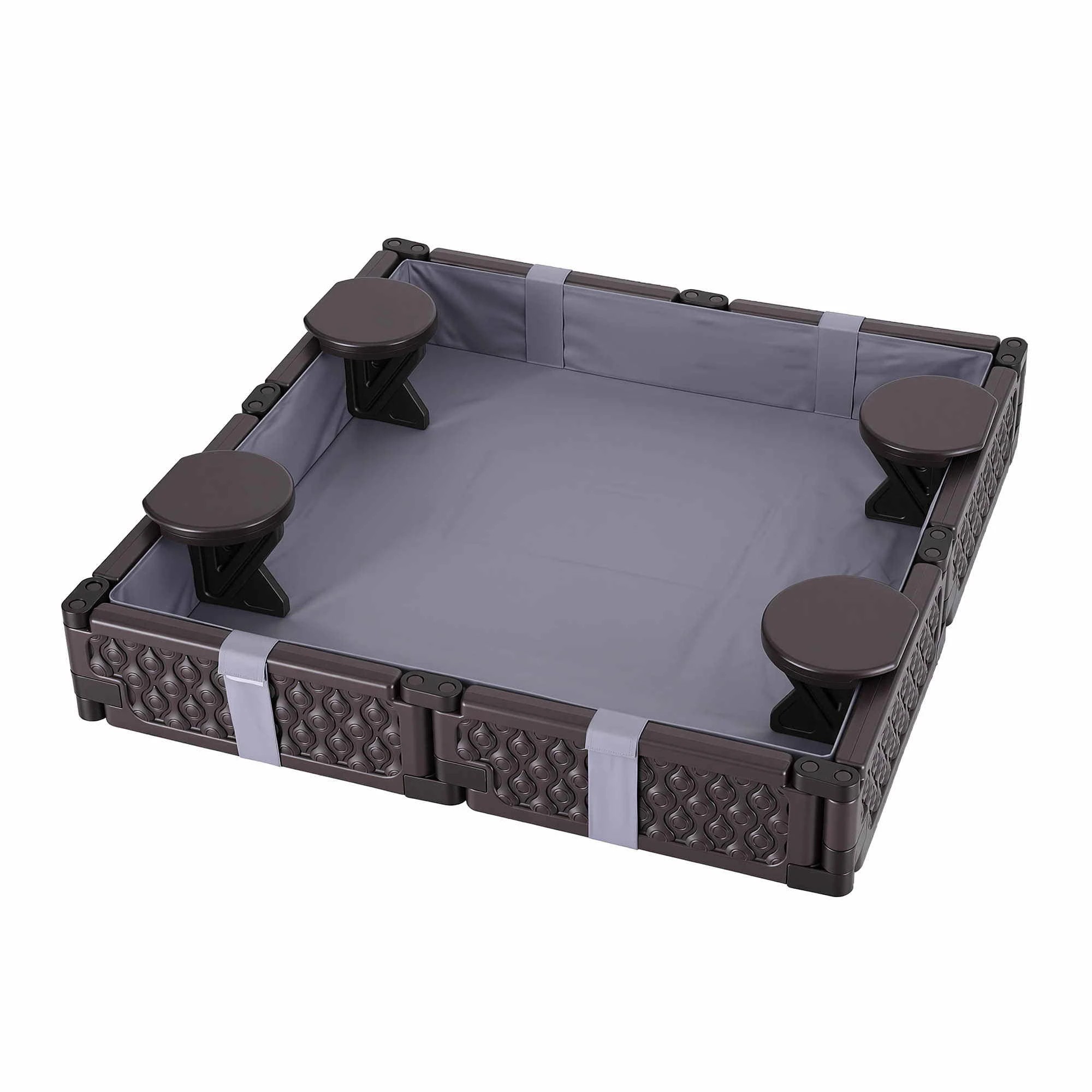 3 Keezi Kids Square Sandpit with Cover and 4 Seats - Brown, 3 of 8