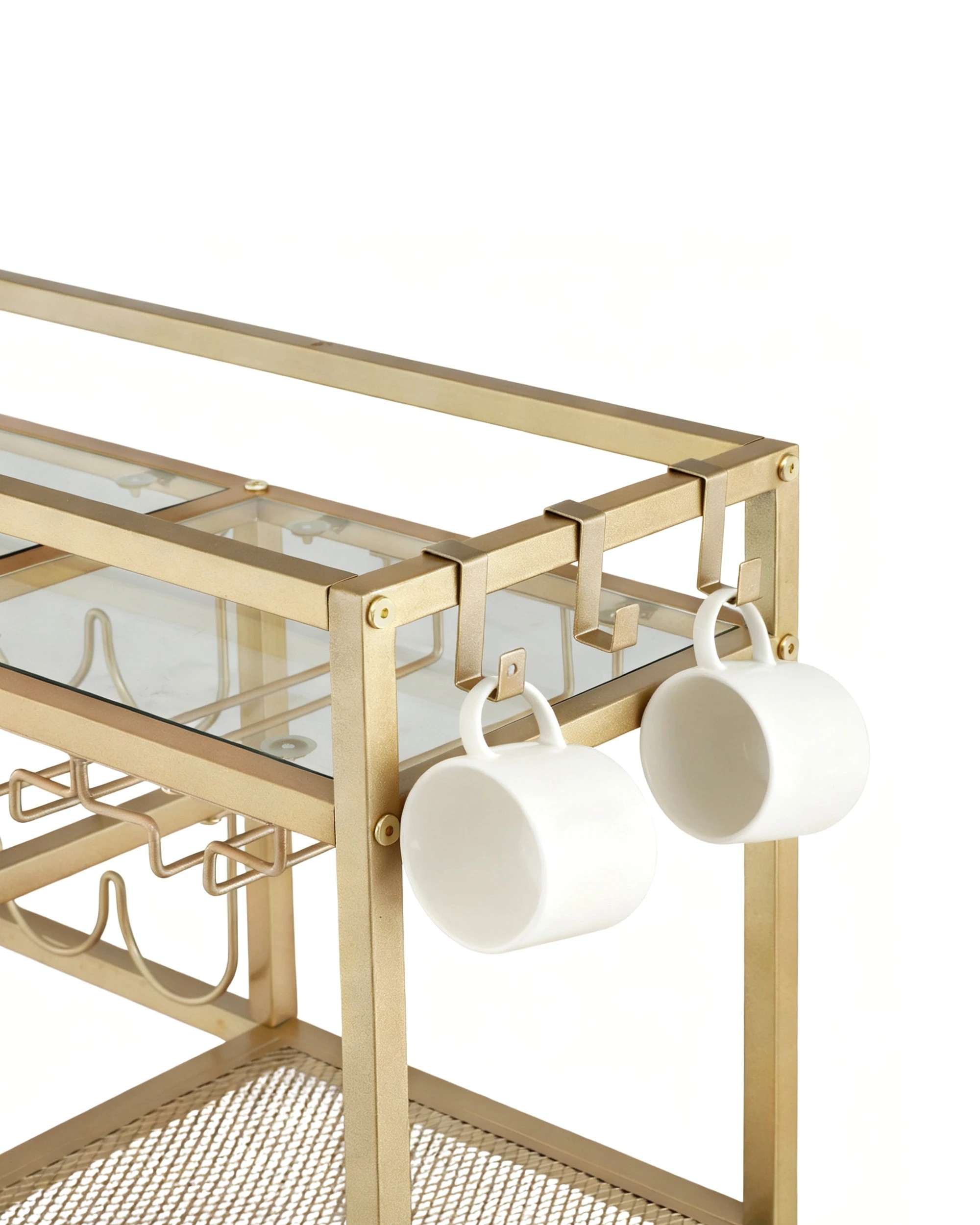 6 Artiss Bar Cart Drinks Trolley Serving Wine Rack Glass Holder 3 Hooks 72cm - Gold, 6 of 7