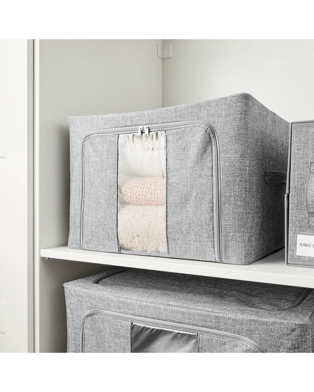 Linen Look Collapsible Box with Window - Large, Char