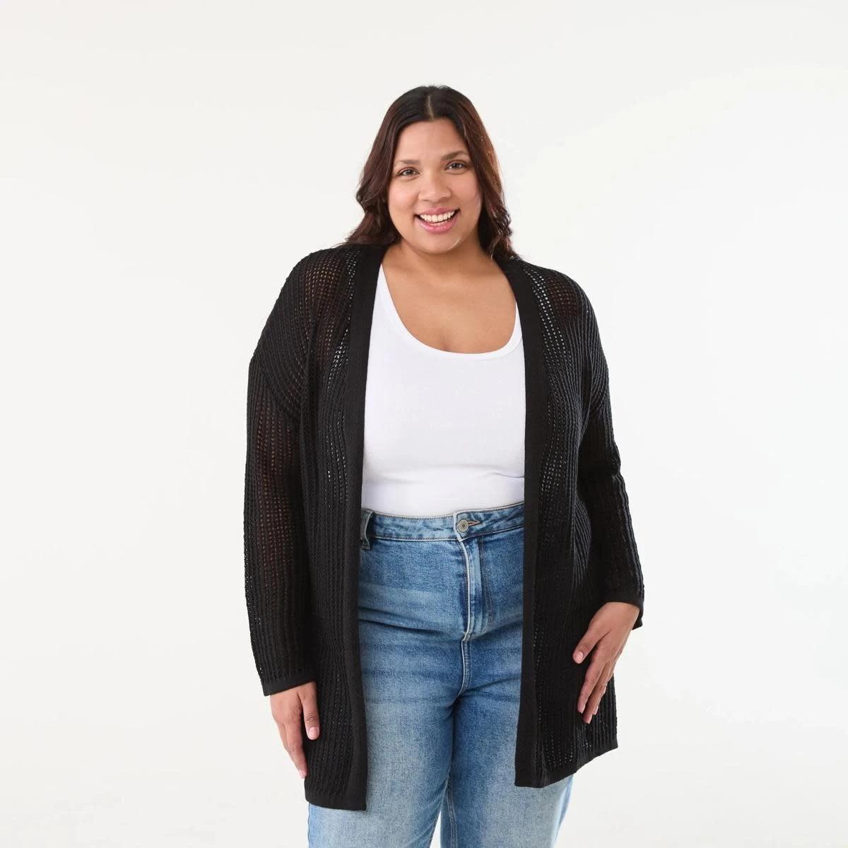 1 Curve Long Sleeve Crochet Cardigan BLACK, 1 of 5