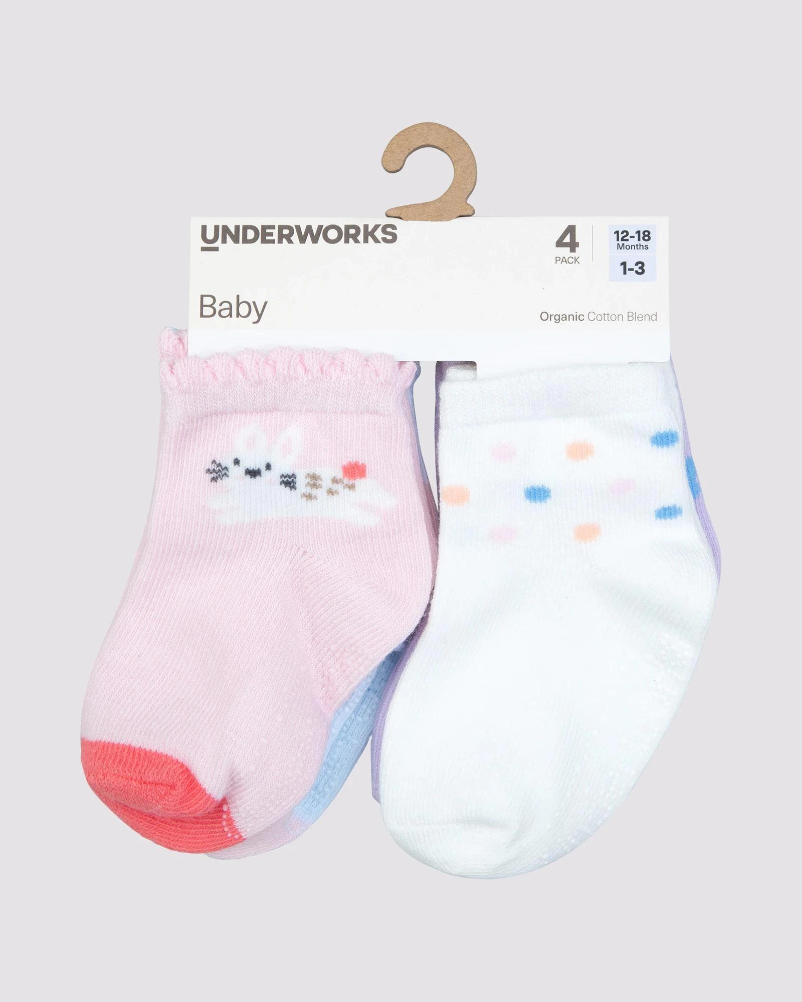 2 Baby Organic Cotton Crew socks 4 Pack - Underworks - Bunnies n BitsnBobs BUNNIES, 2 of 2