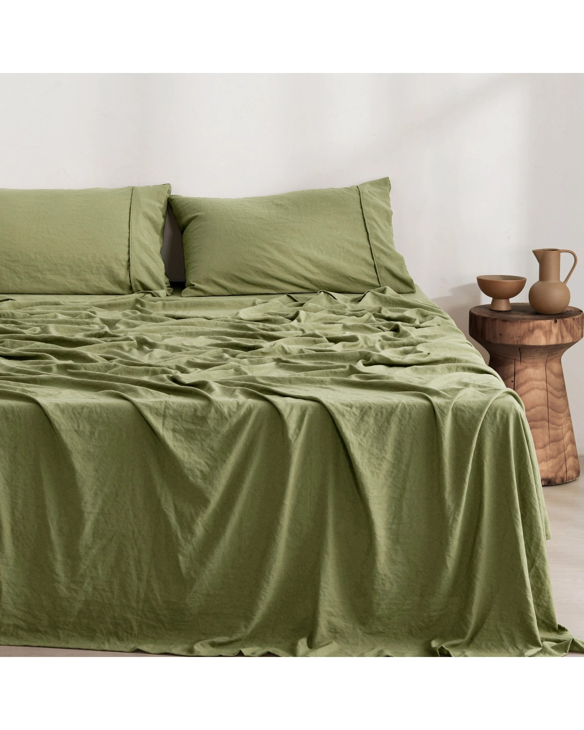 2 Dreamaker Superfine Washed Microfibre Sheet Set - Double Bed - Olive, 2 of 7