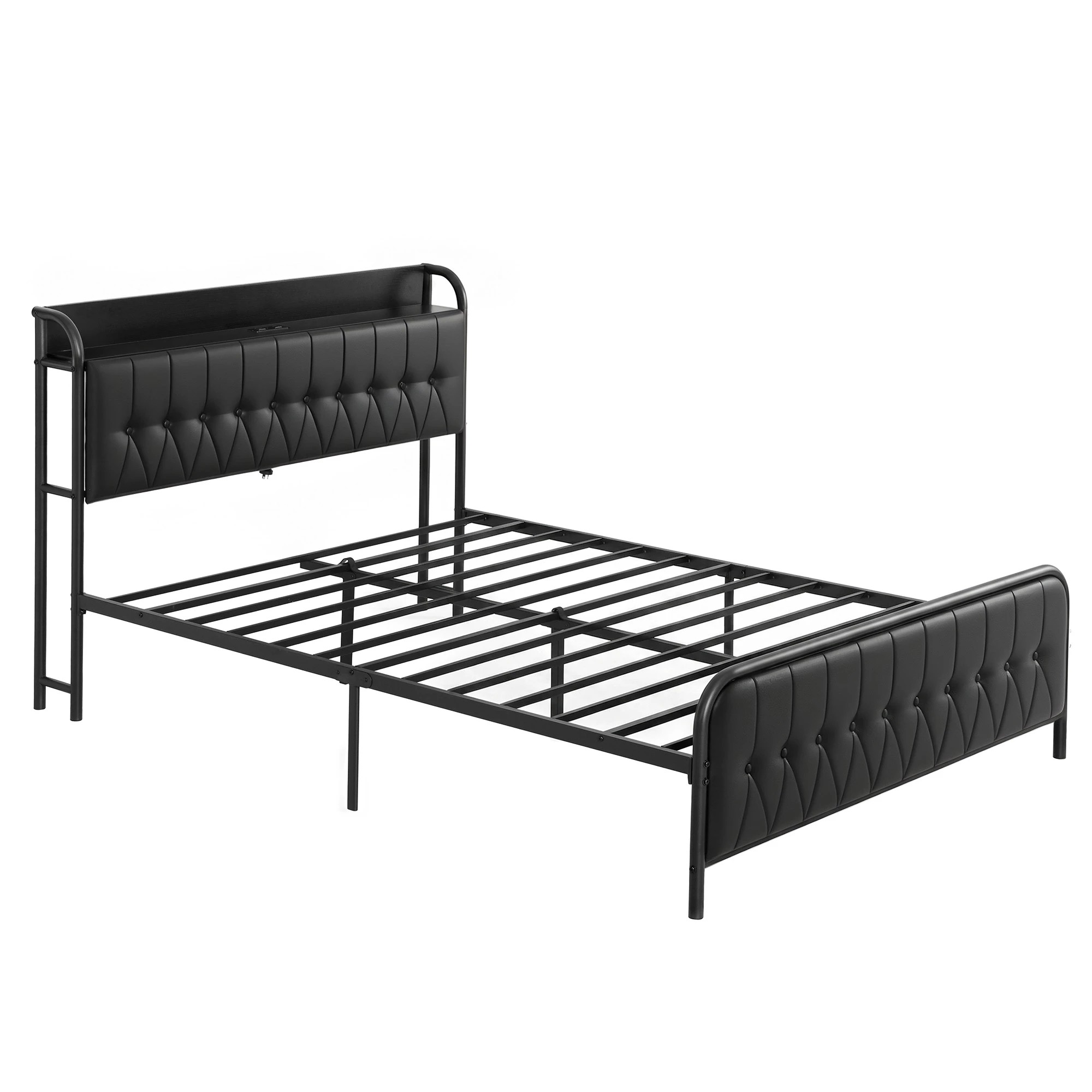 1 Artiss Queen Bed Frame with Storage Headboard SAA Certified Charging Station - Black, 1 of 10