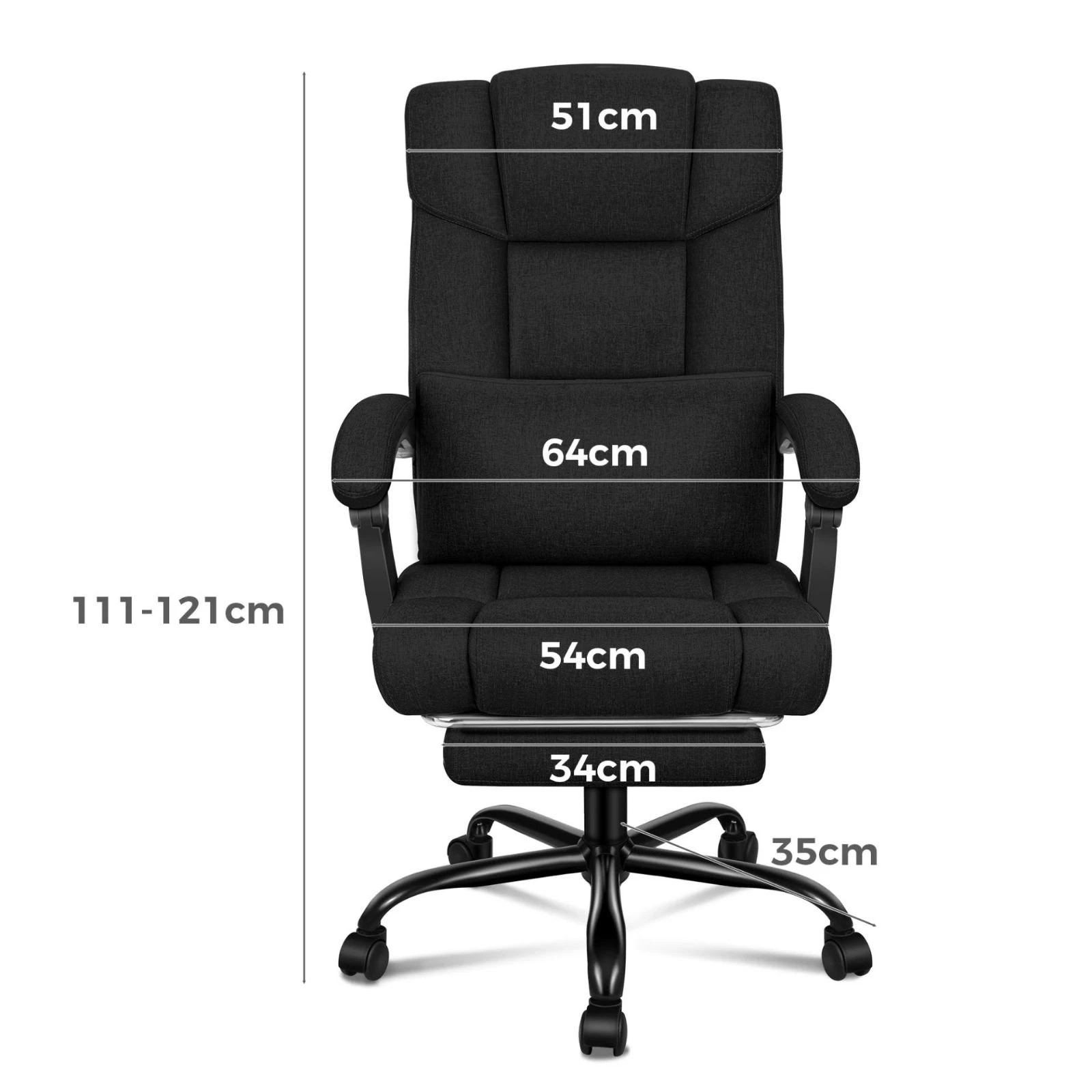 6 Alfordson Office Chair Executive Computer Gaming Fabric Seat Recliner - Black, 6 of 10