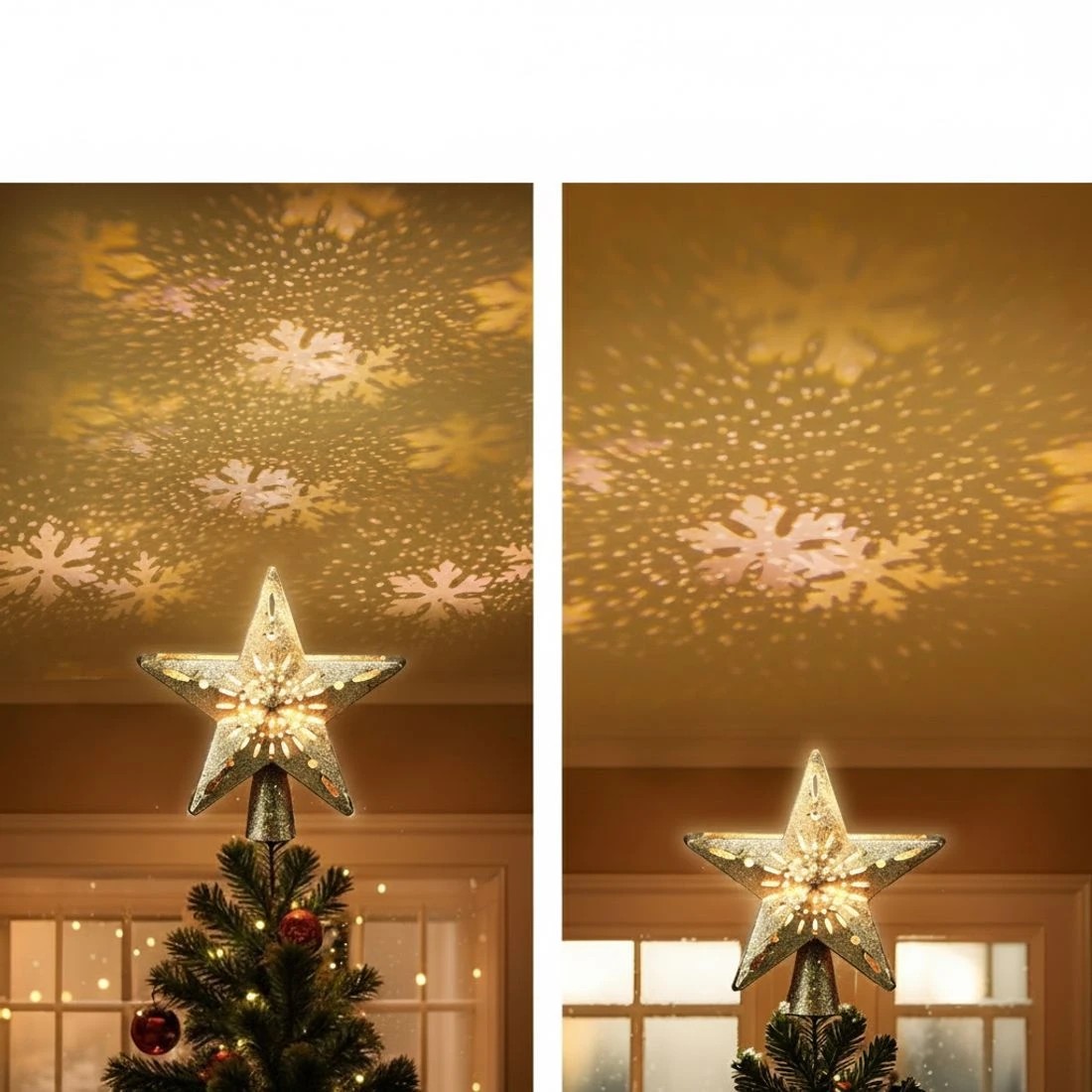 4 Jingle Jollys Christmas Tree Topper Star Snowflake Projector Party Glitter Gold - Gold, 4 of 6