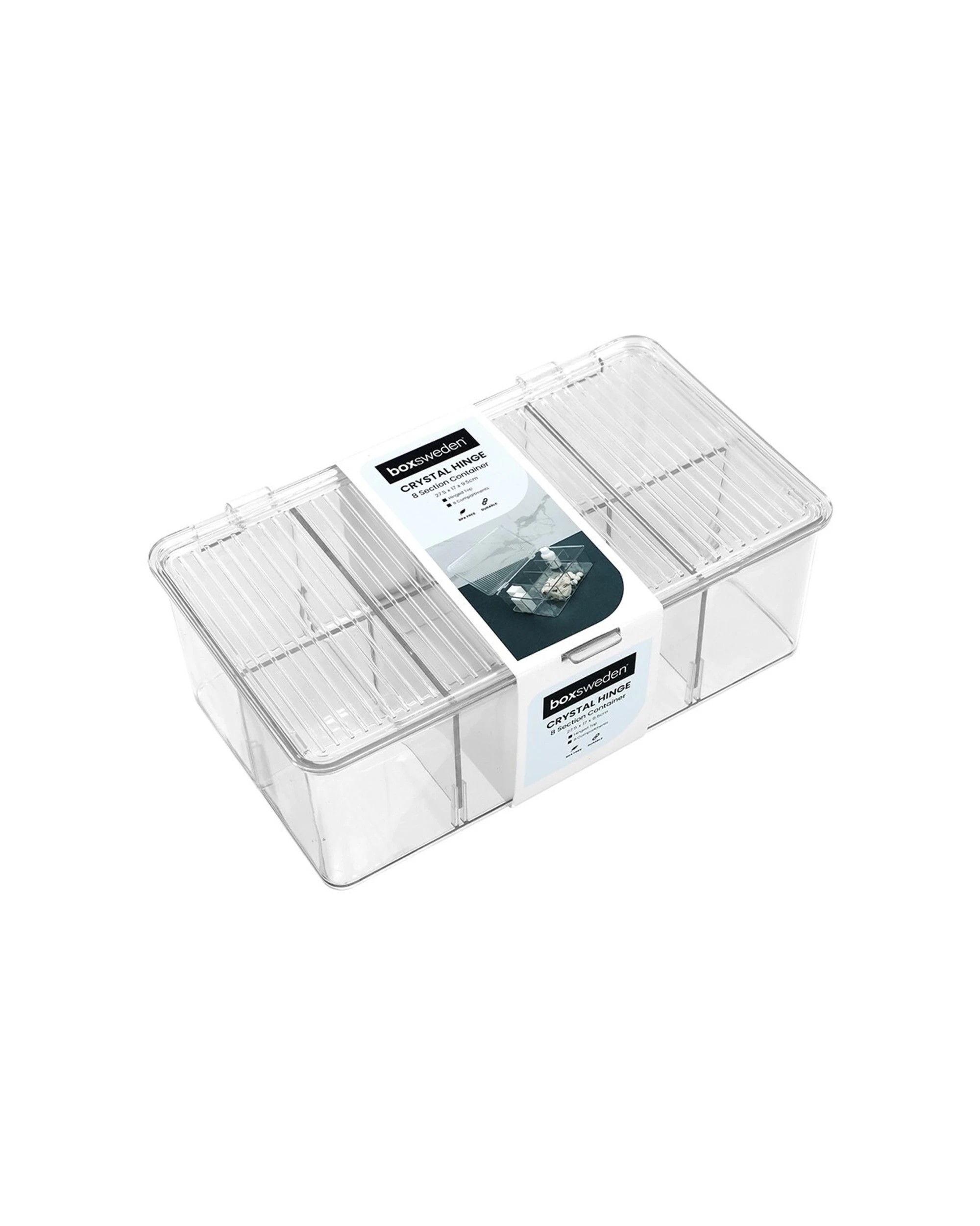 4 BOXSWEDEN Crystal Hinged 8 Section Container 2 Pack 27.5x17cm Stackable, 4 of 5