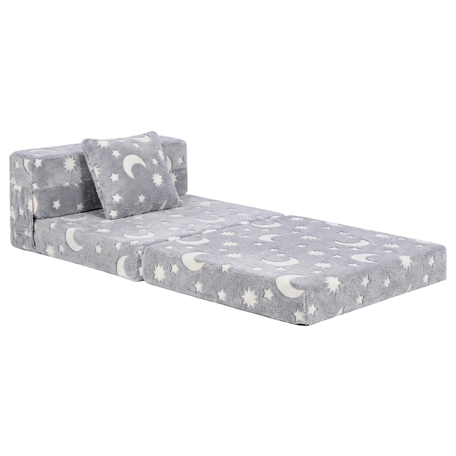 3 Advwin 3-in-1 Toddler Folding Sofa Bed with Pillow Sofa Lounger - Grey, 3 of 9