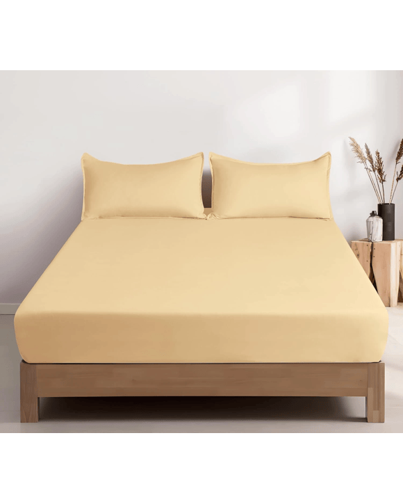 CleverPolly 100% Vintage Washed Microfibre Fitted Sheet Set - Butter - Double Bed