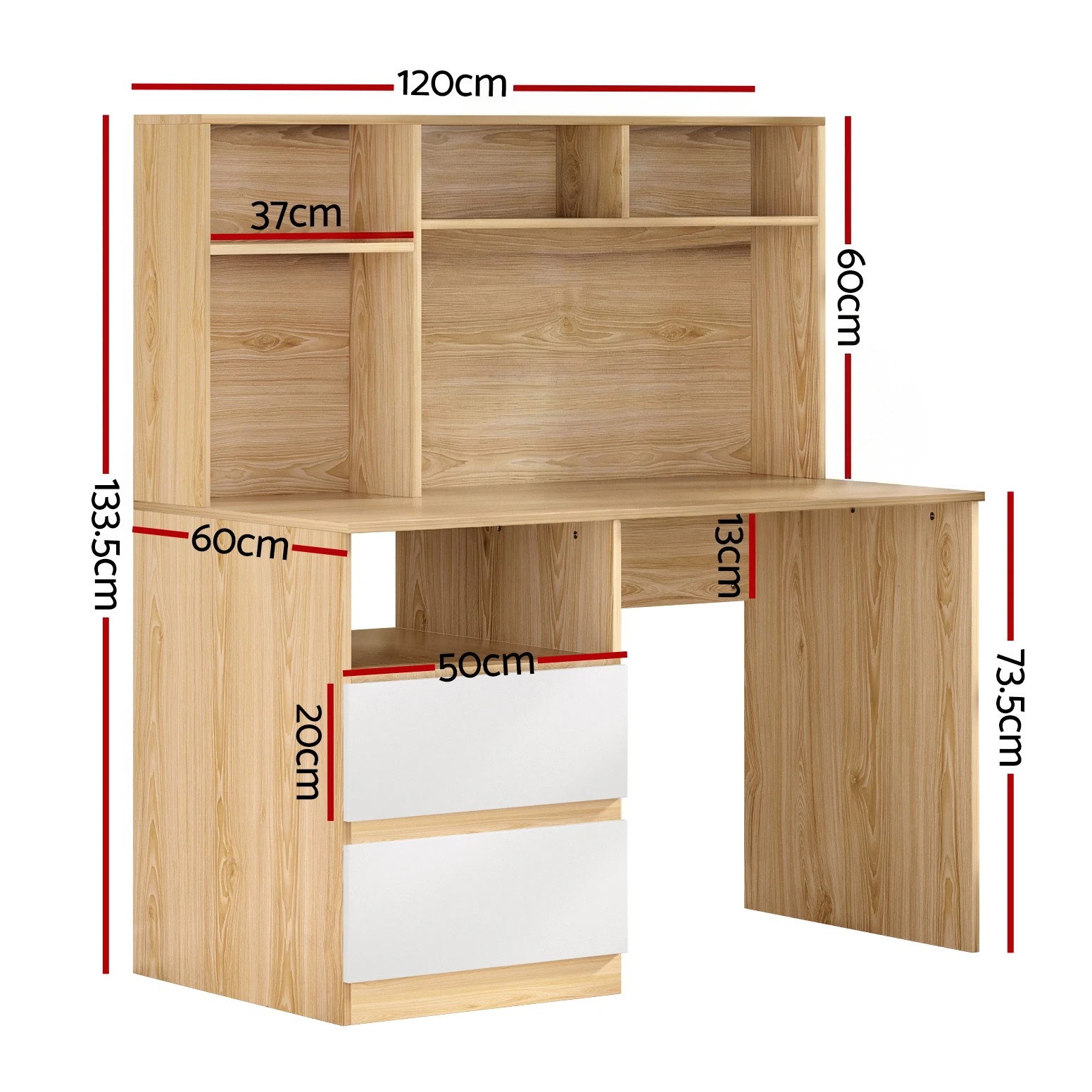 2 Artiss Computer Desk Office Study Desks Table Bookshelf Drawer - White, 2 of 5