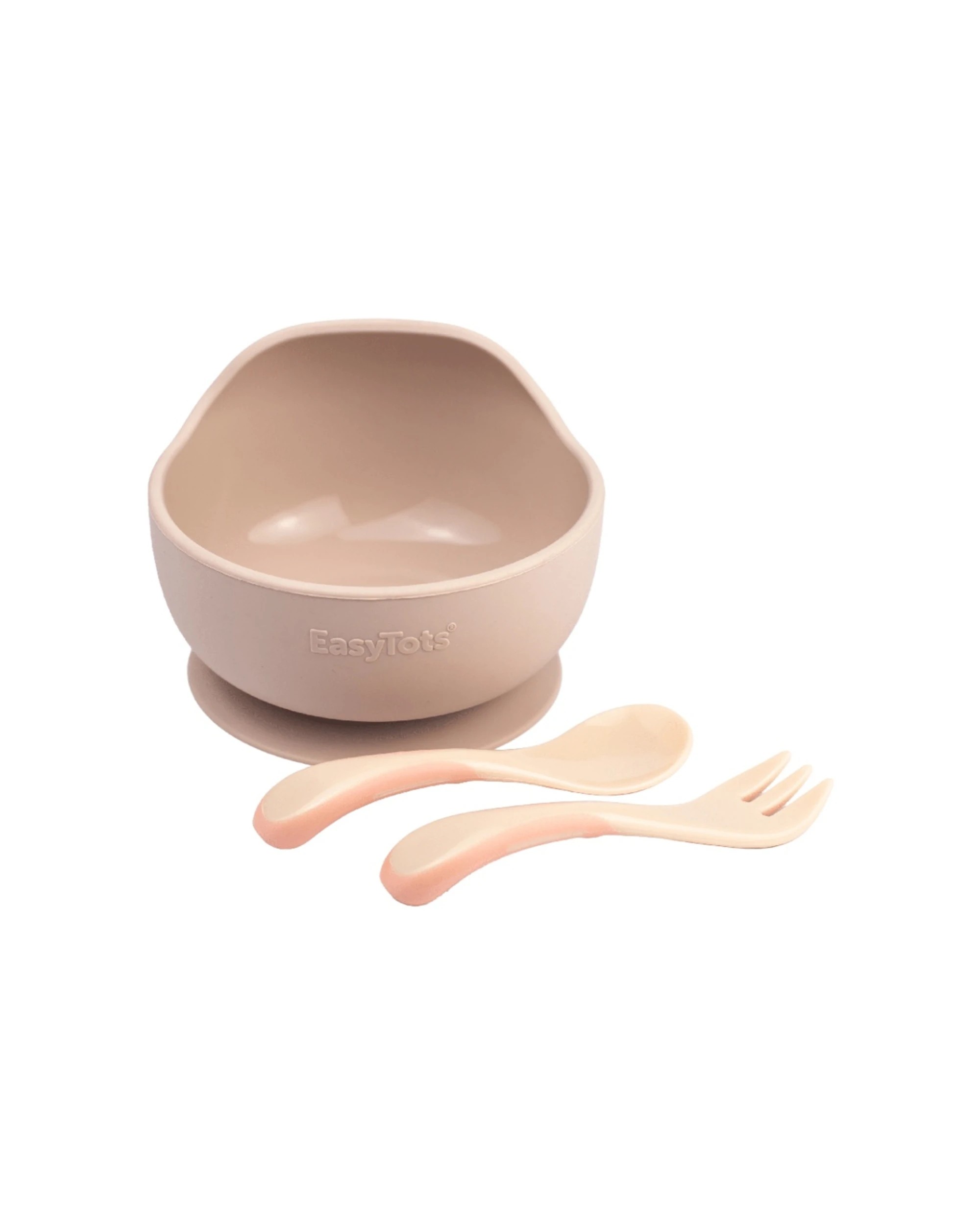 1 EasyTots Suction Ergonomic Baby Silicone Feeding Bowl & Utensil Set Cappuccino - Brown, 1 of 1
