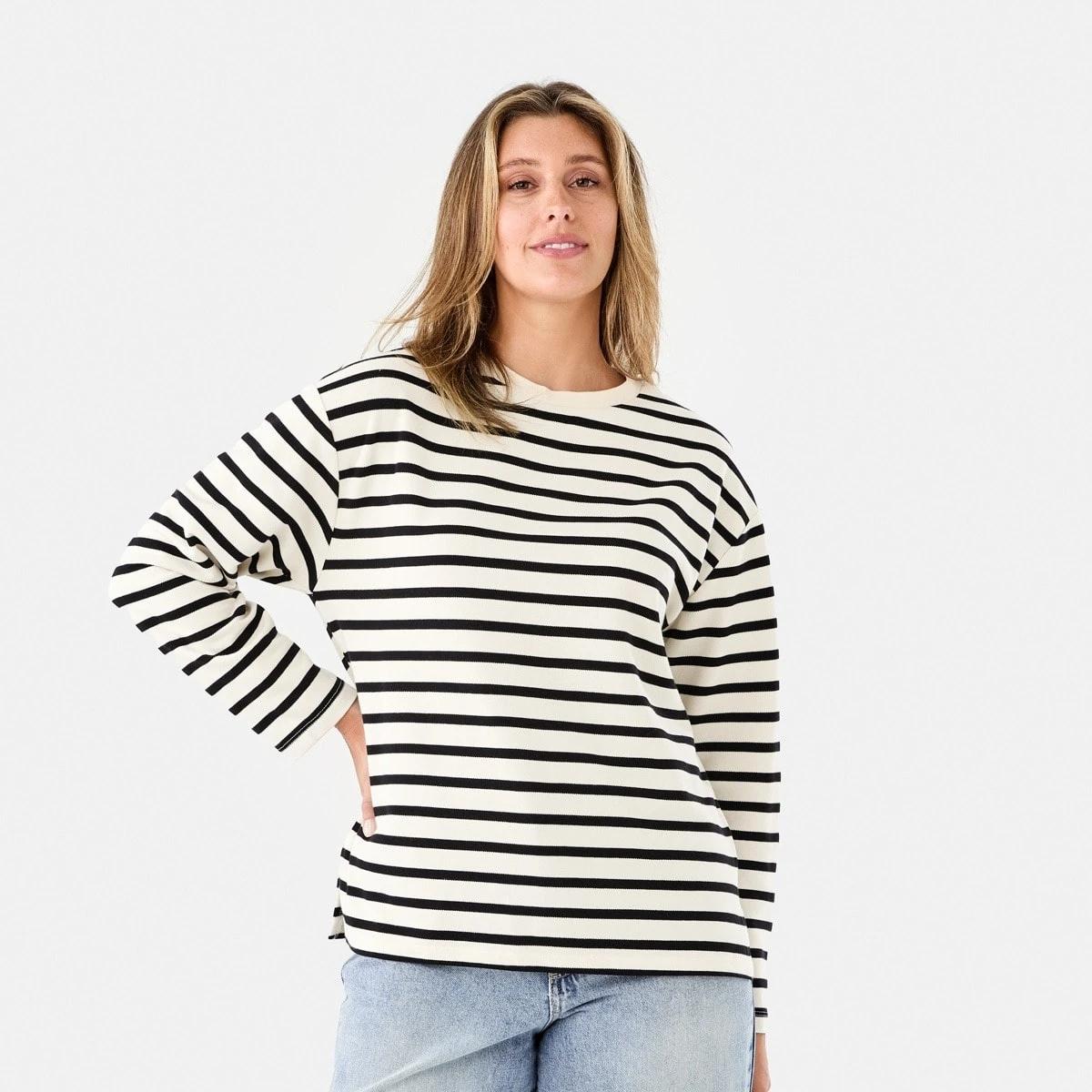 1 Long Sleeve Pique Top Beige Str, 1 of 6