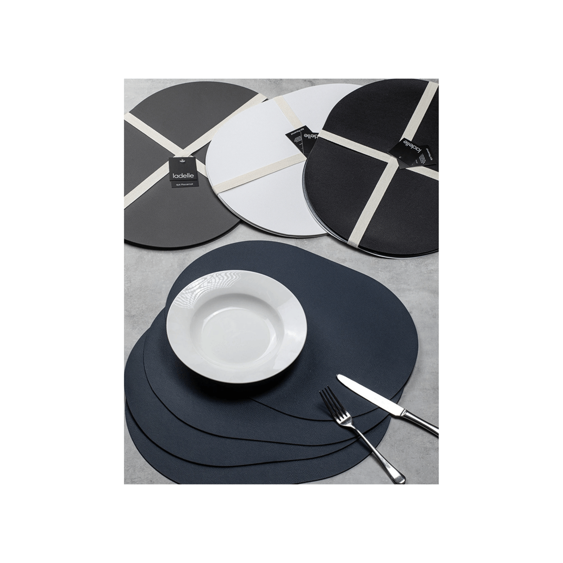 3 4pc Ladelle Hugo Oval Navy Vinyl Kitchenware Placemat/table Mat 33x44cm
 - Blue, 3 of 3