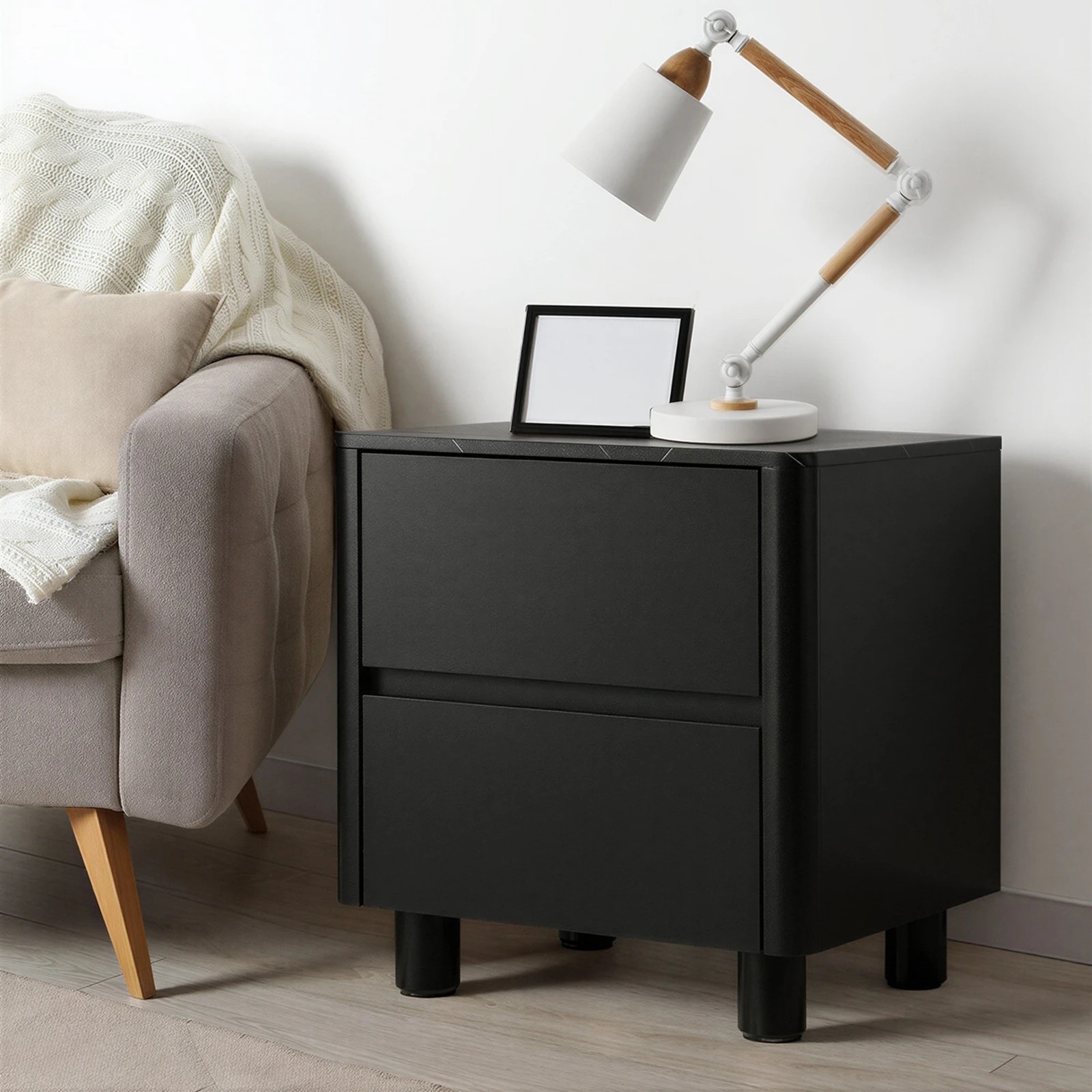 4 Oikiture 2x Bedside Table 2 Drawers Storage Cabinet Nightstand Side Table - Black, 4 of 9