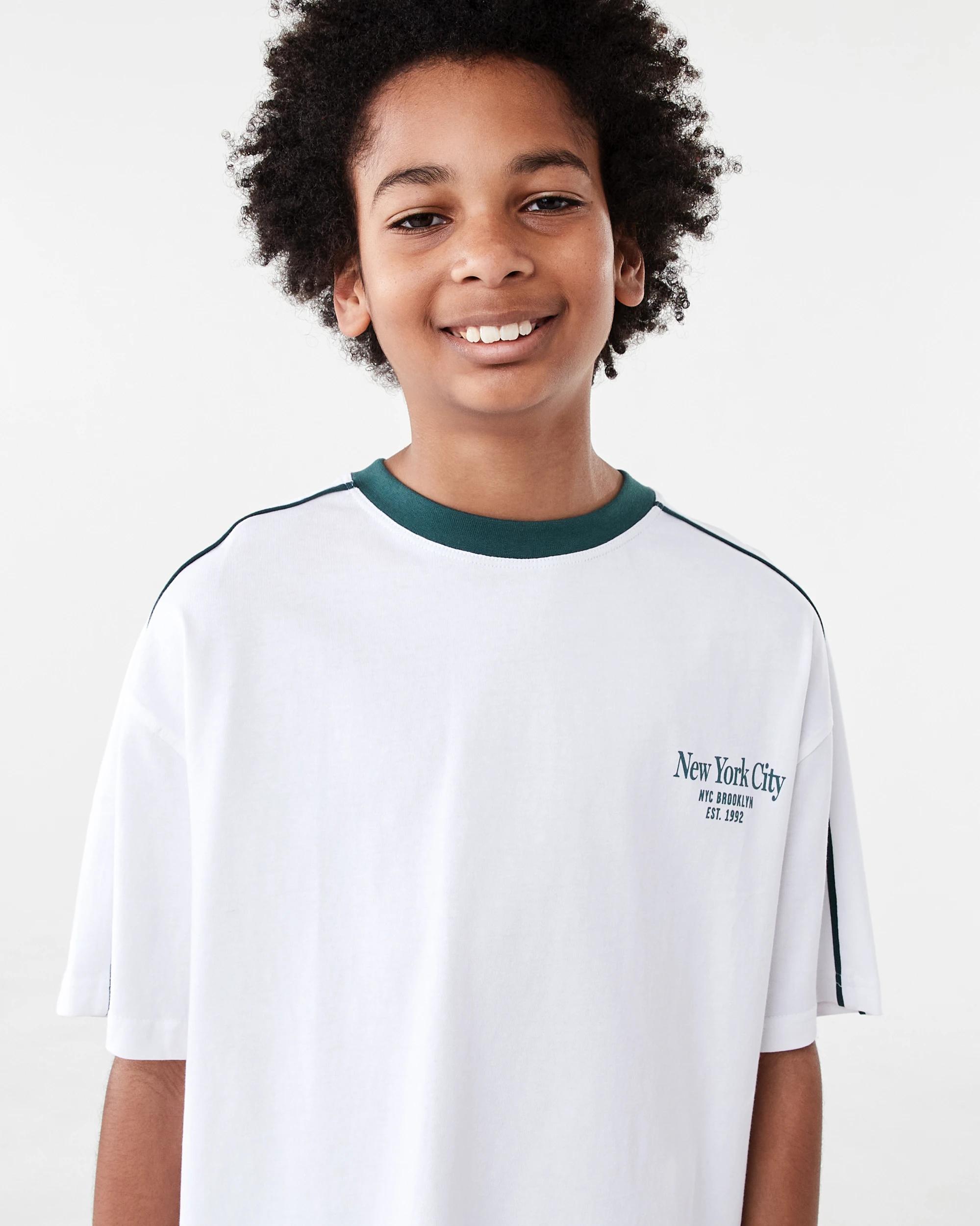 3 Short Sleeve Oversized Piped T-shirt Wht Varsit, 3 of 8