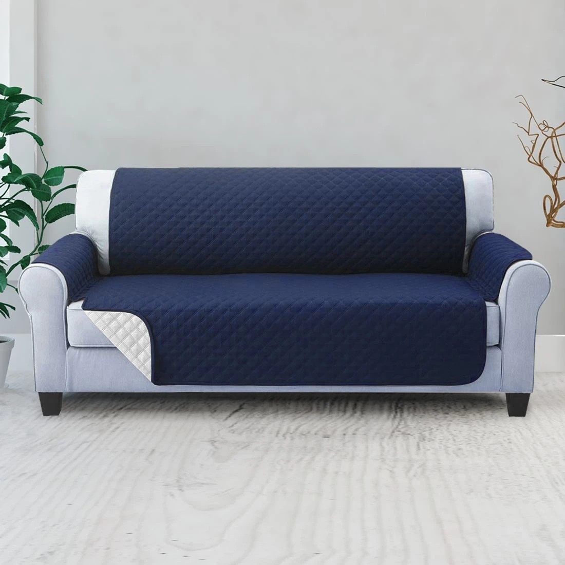 7 Artiss Sofa Cover Couch Covers 3 Seater Quilted - Blue, 7 of 7