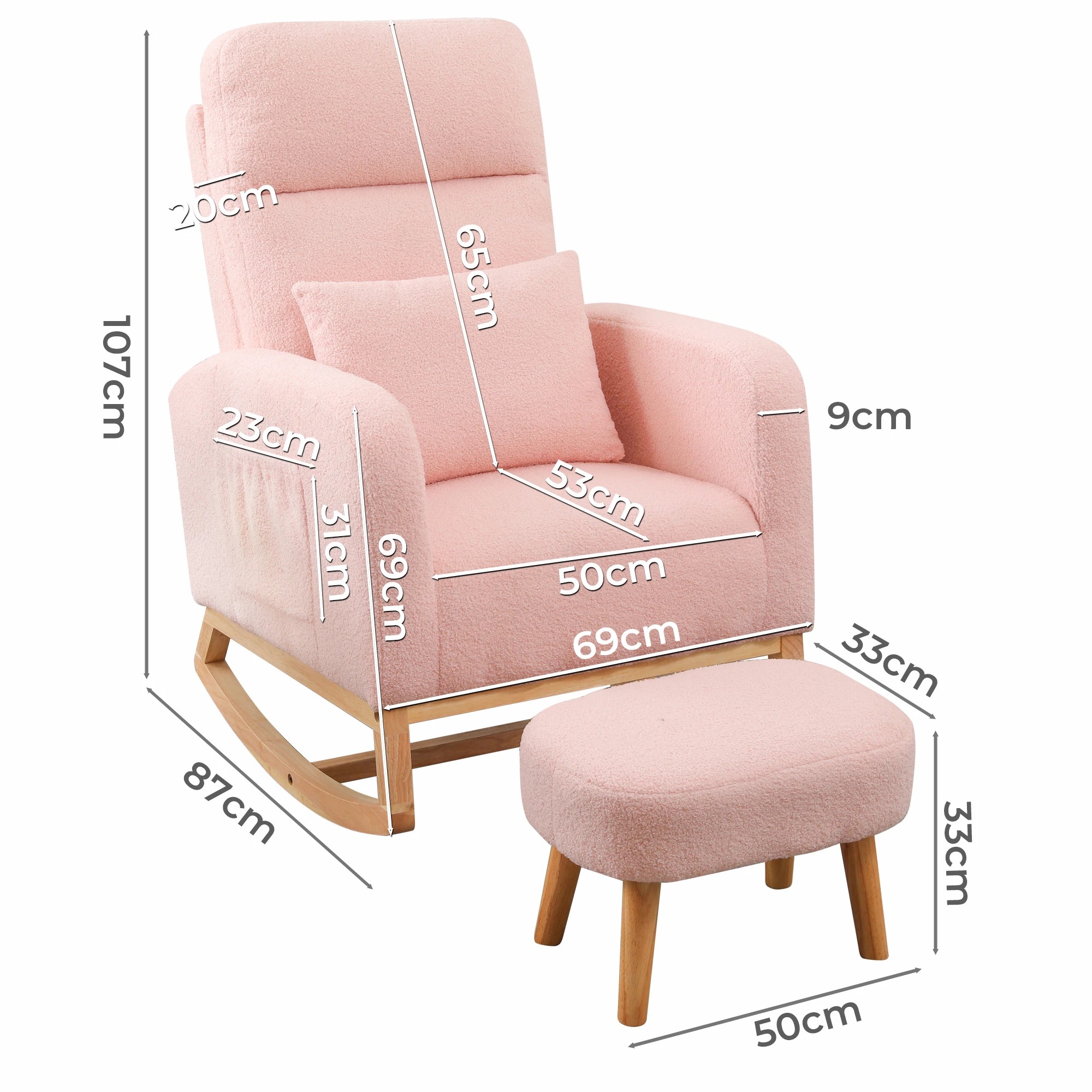 3 Levede Rocking Chair Pink With Cushion & Stool, 3 of 7