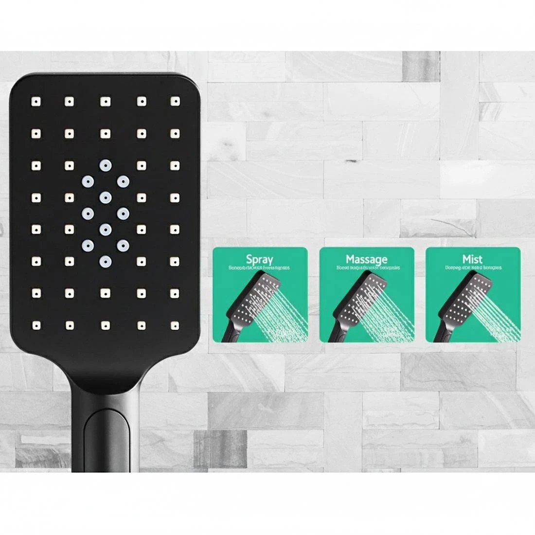 5 Cefito 8'' Rain Shower Head Set Handheld Square High Pressure - Black, 5 of 5