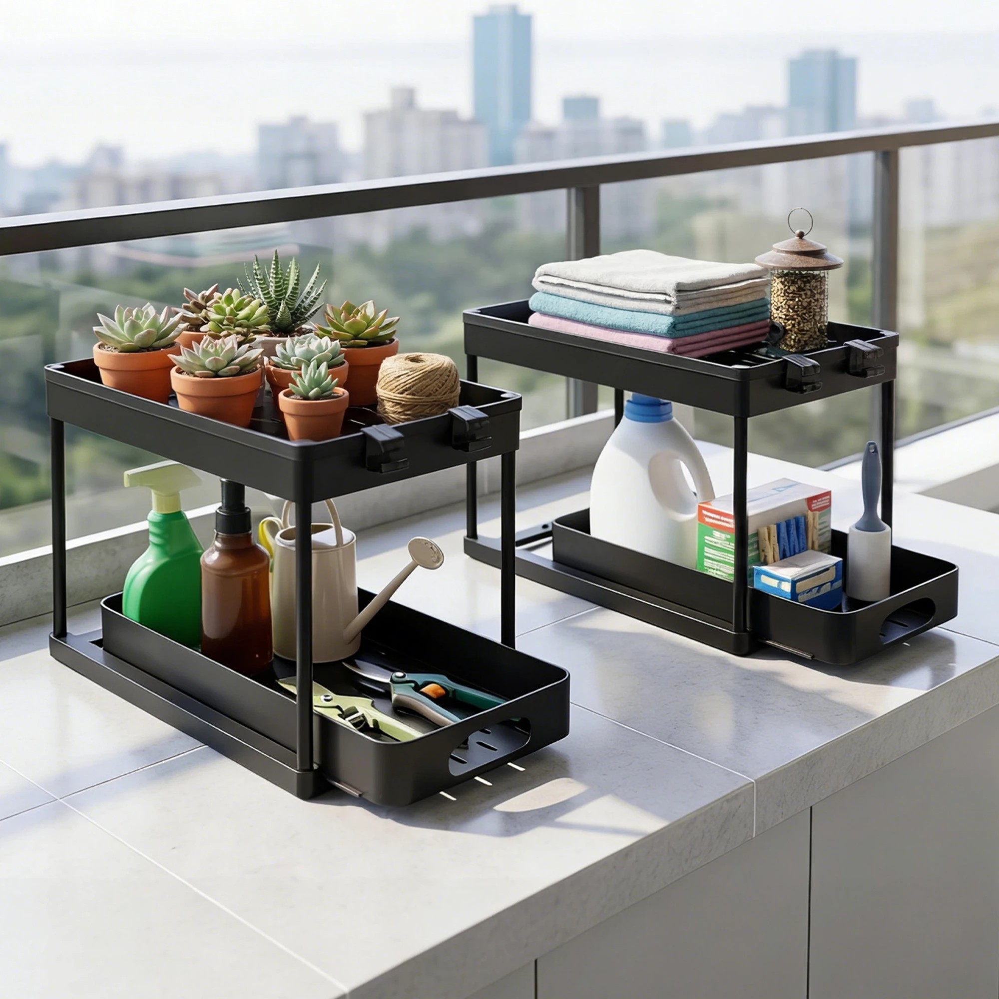 8 Toque 2 x Under Sink Organizer 2 Tiers Storage Sliding Drainage Kitchen Bathroom - Black, 8 of 9